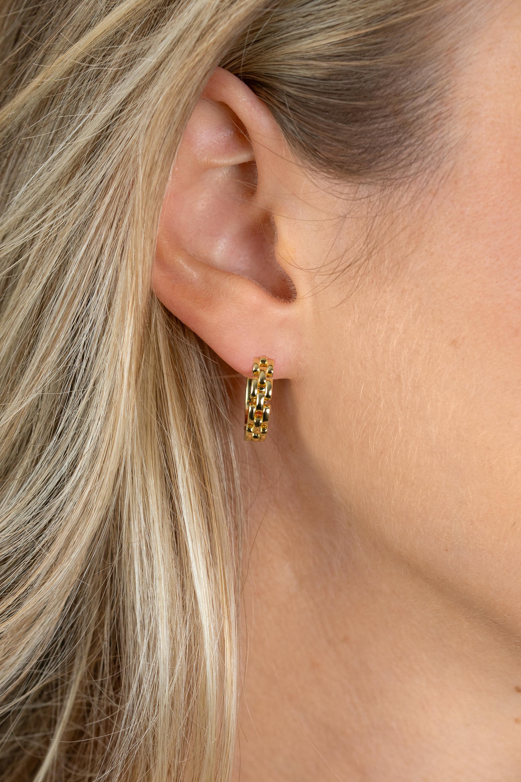 16mm ZINZI Sterling Silver Gold Plated Hoop Earrings Rolex-style Chains width 4mm ZIO2556G