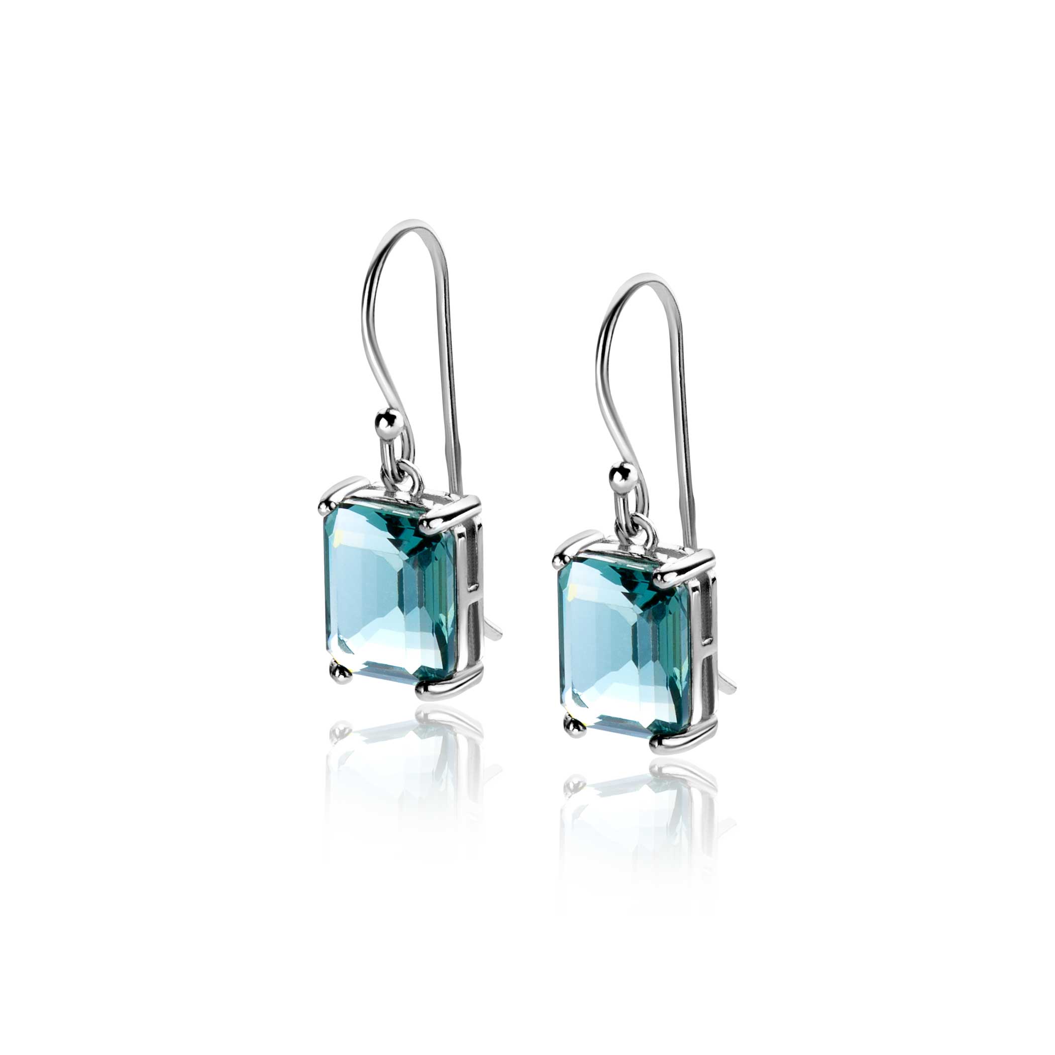 25mm ZINZI Sterling Silver Drop Earrings with Greenish Blue (Petrol) Color Stone in Prong Setting ZIO2487
