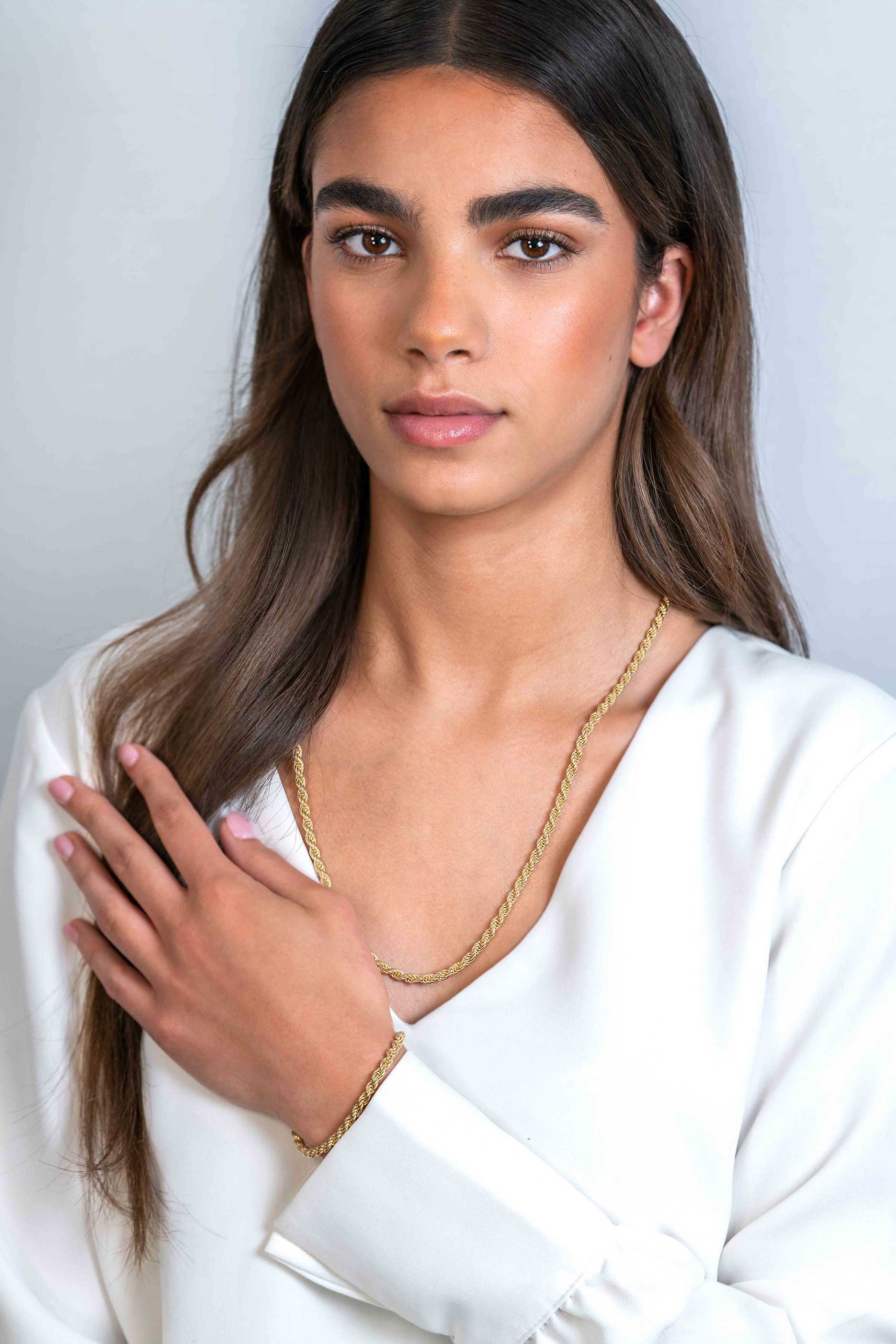 ZINZI Gold Plated Sterling Silver Rope Chain Necklace 60cm 4mm width ZIC2343G60