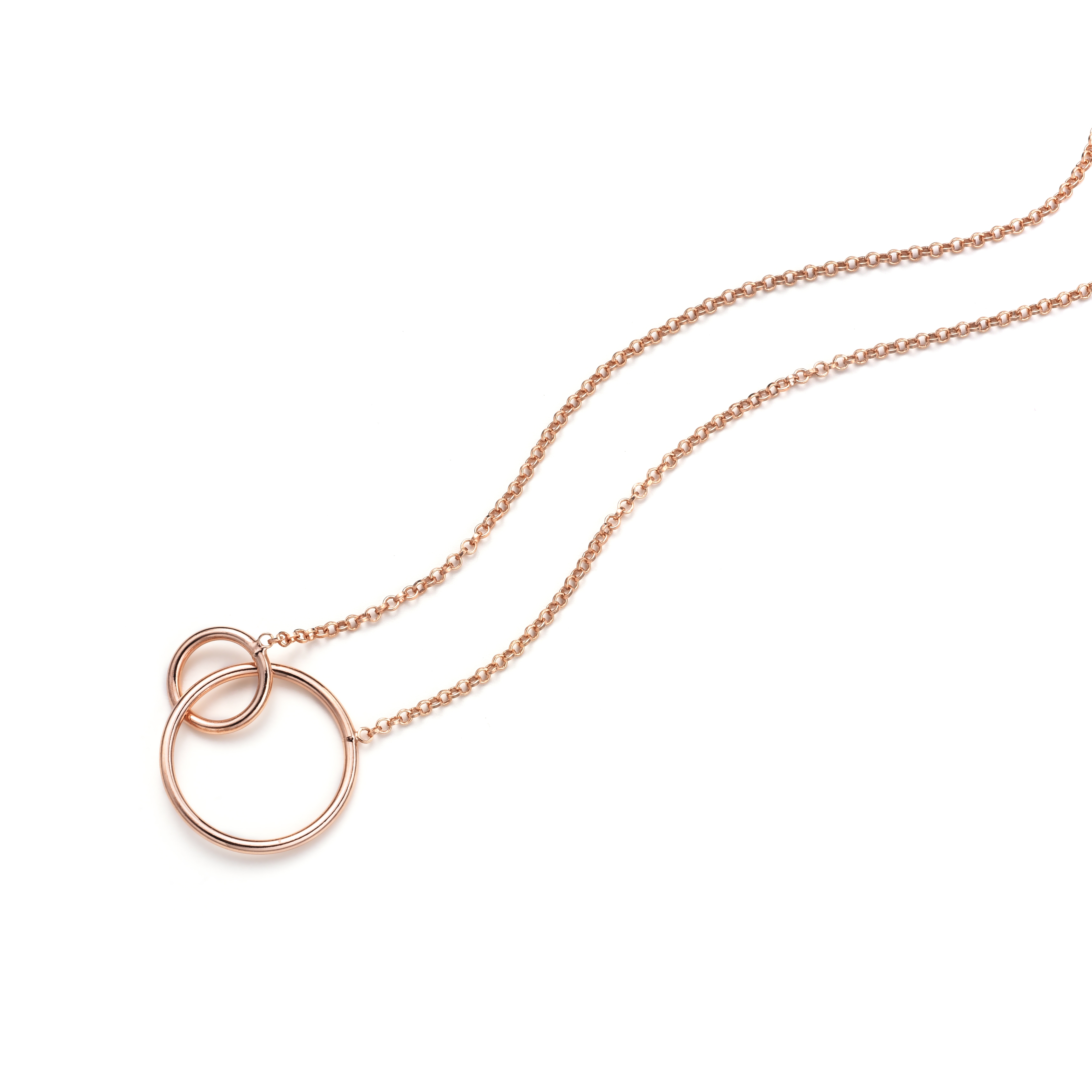 ZINZI Rose Gold Plated Sterling Silver Necklace with 2 Connected Open Circles 42-45cm ZIC1278R