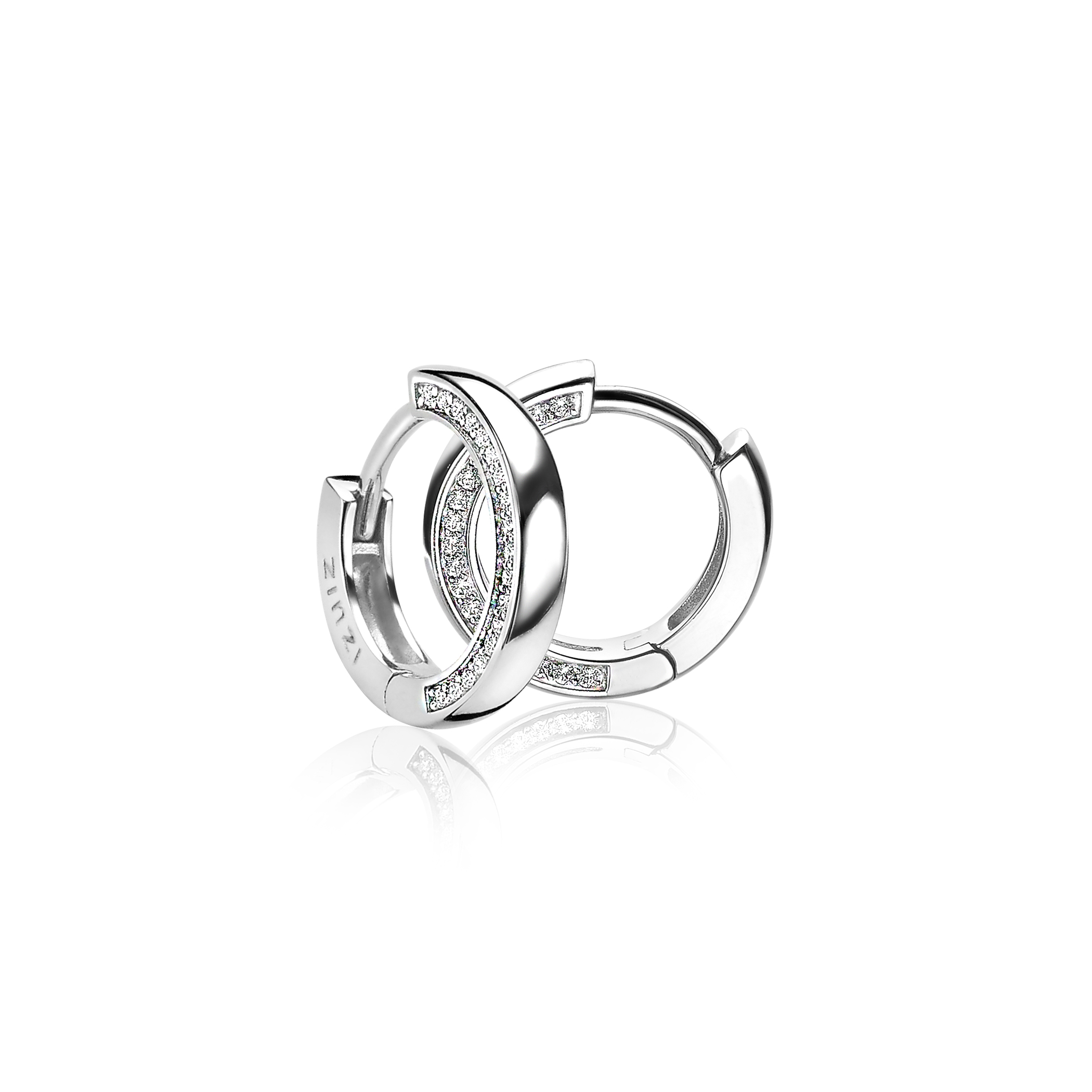 15mm ZINZI Sterling Silver Hoop Earrings 15x3mm White Zirconias from the side ZIO1513