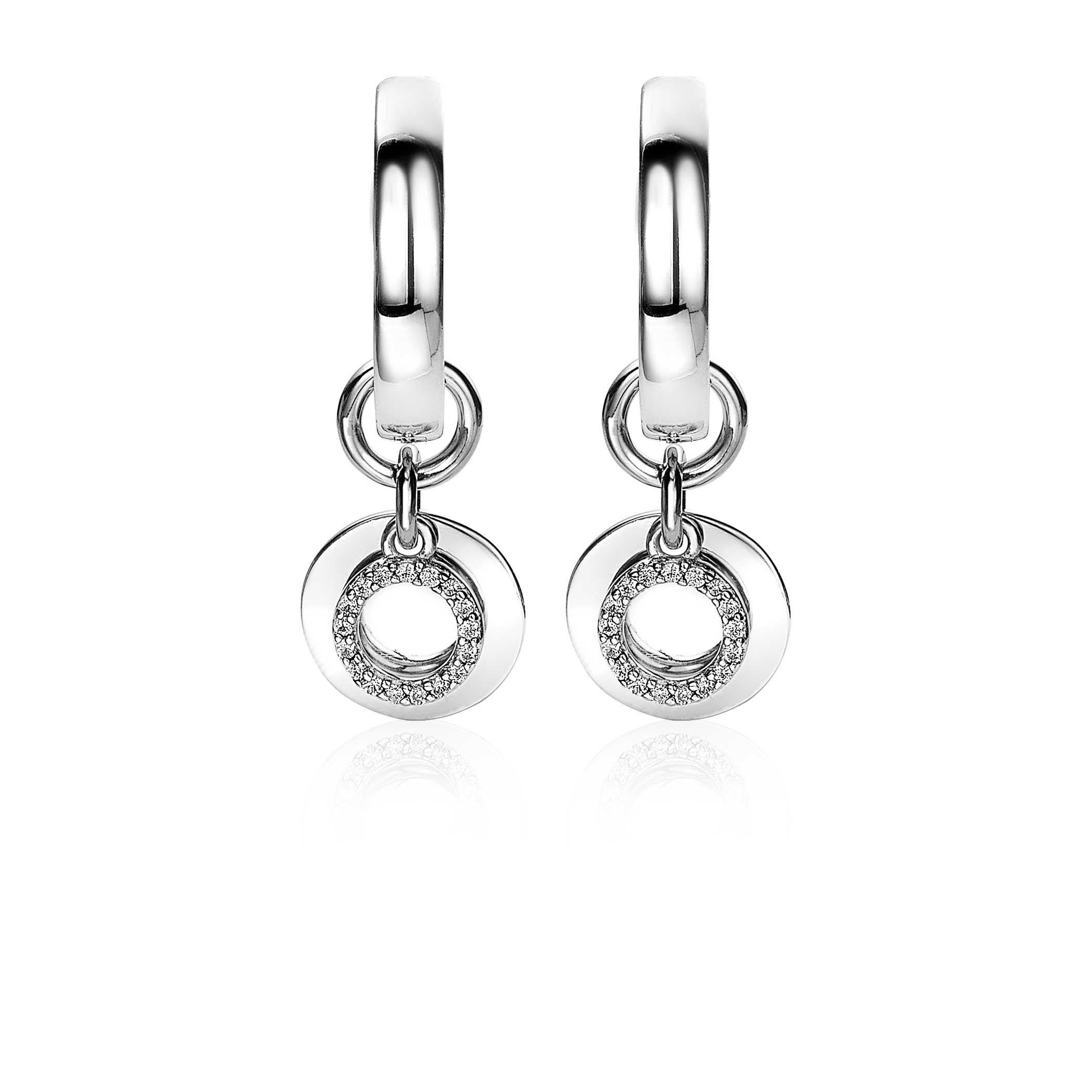 ZINZI Sterling Silver Earrings Pendants Coin and Open Circle White ZICH1769 (excl. hoop earrings)