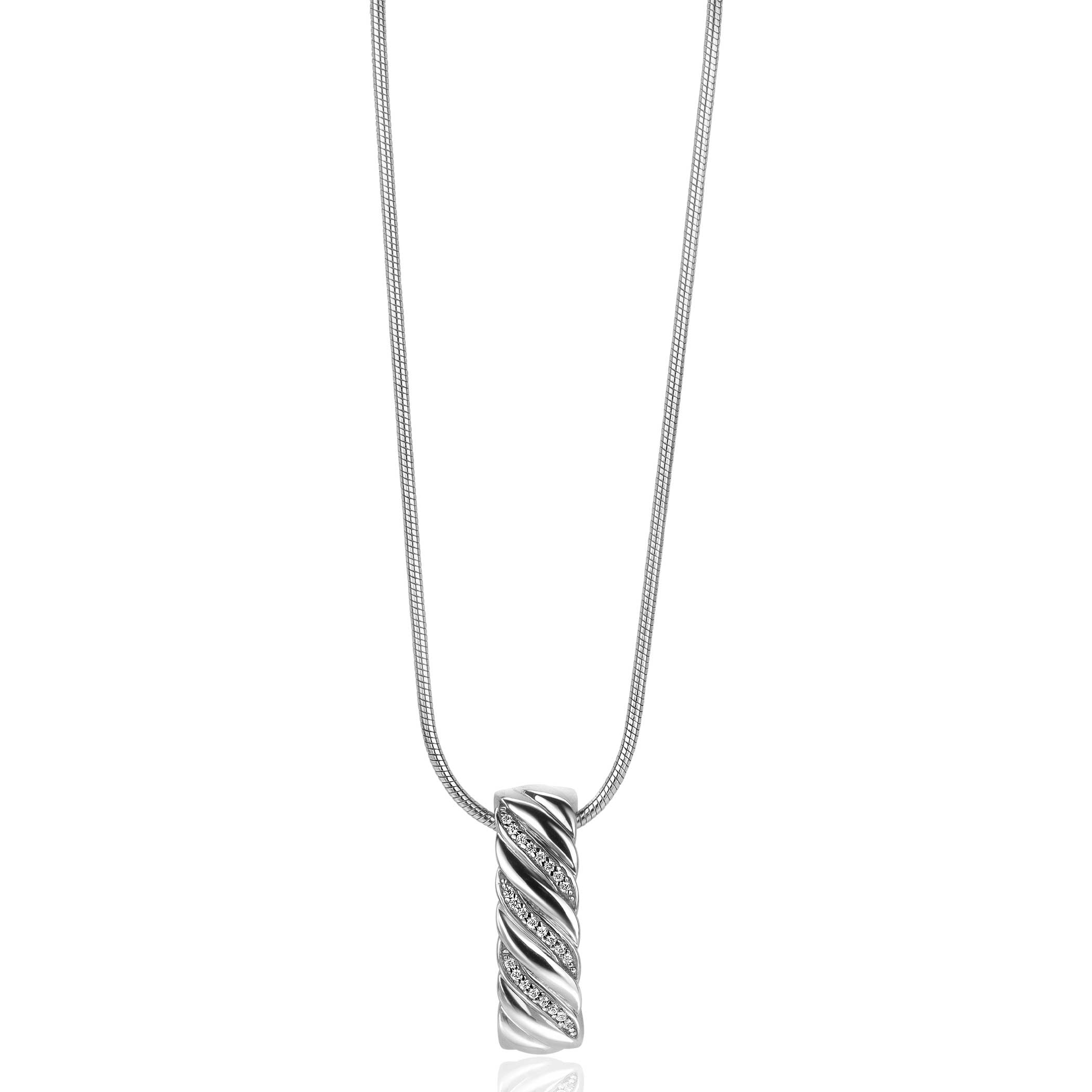 20mm ZINZI Sterling Silver Pendant Rectangle Twist Design and White Zirconias ZIH2244 (excl. necklace)