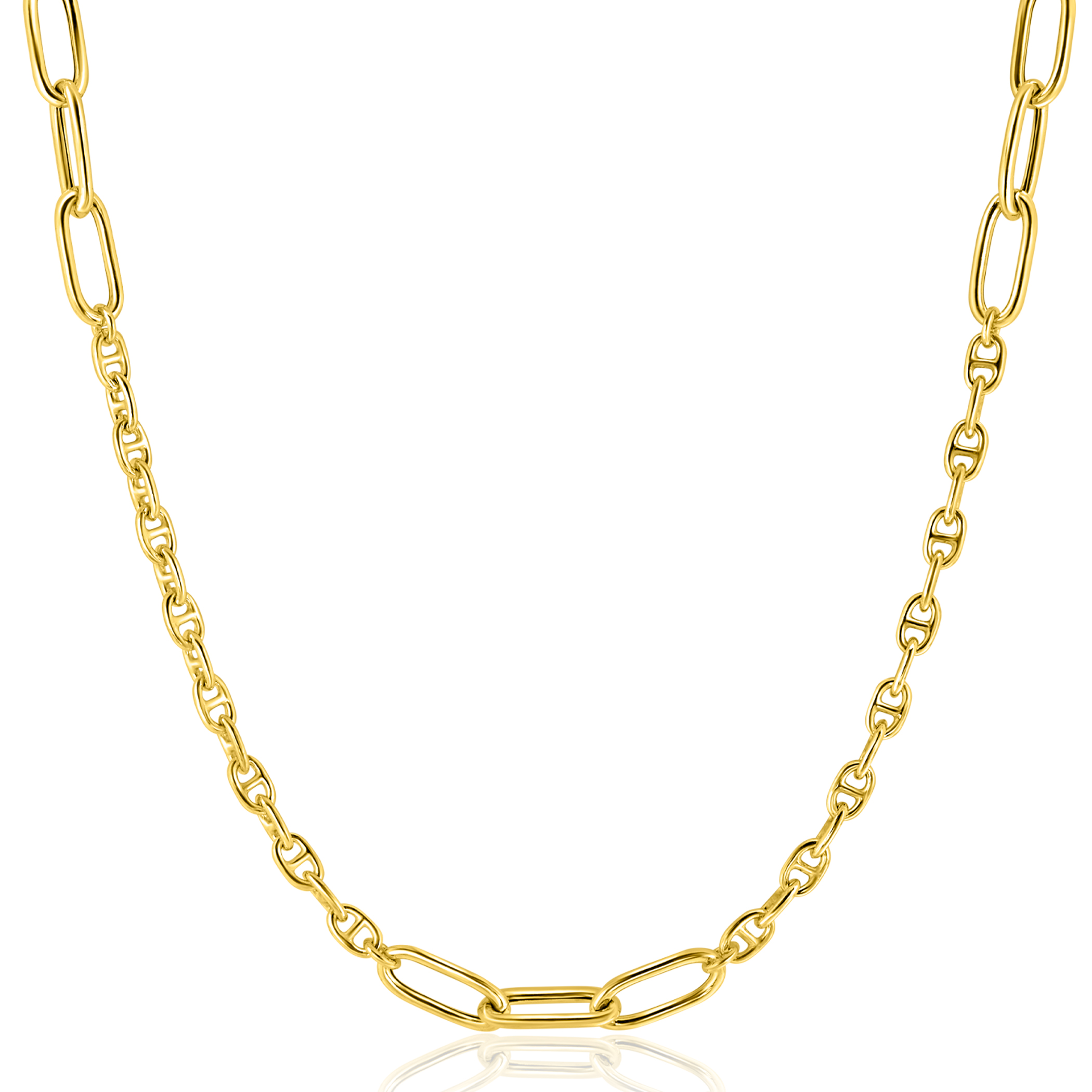 ZINZI Gold Plated Sterling Silver Marine Chain Necklace Combined with Larger Oval Chains 42-45cm ZIC2413G