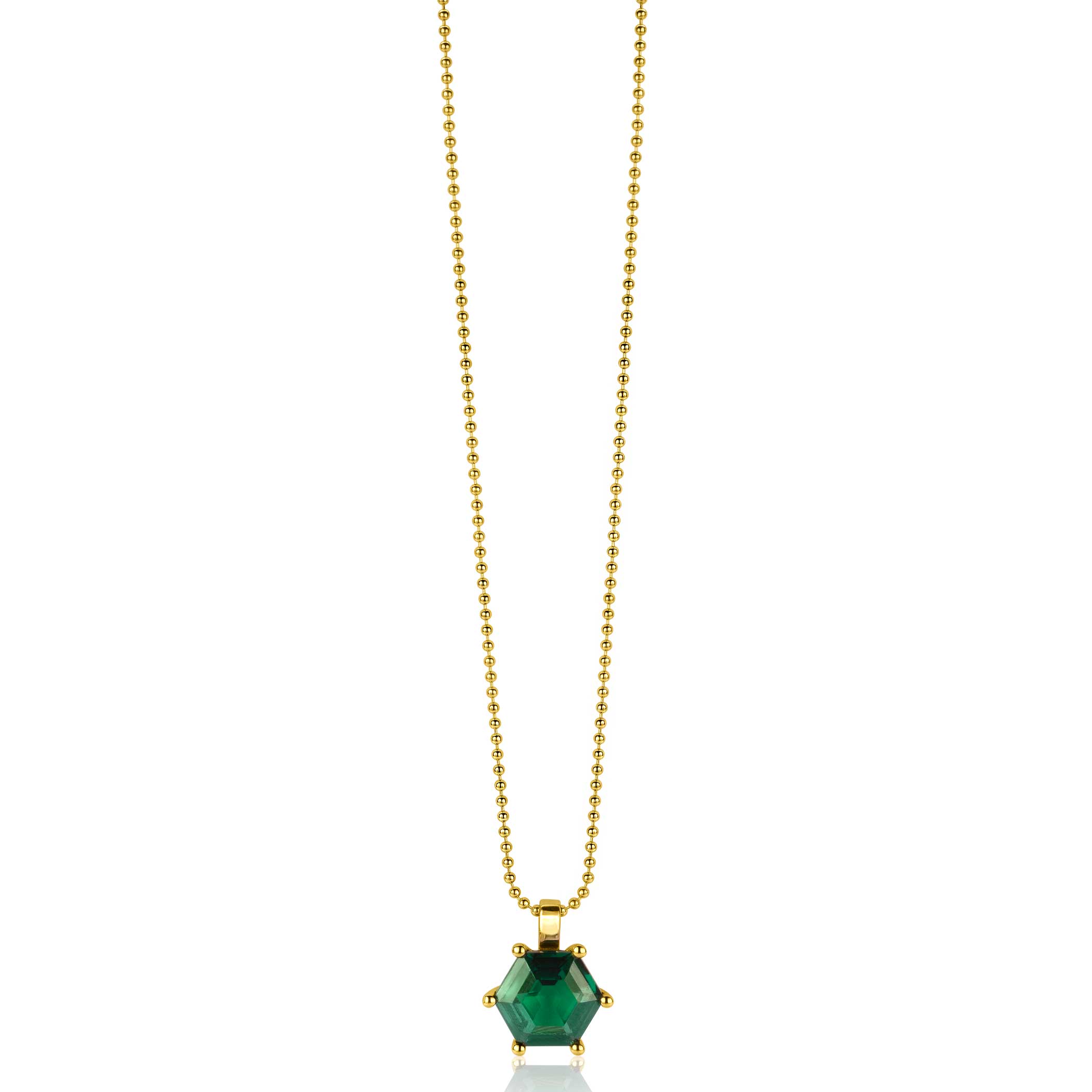 15mm ZINZI Gold Plated Sterling Silver Pendant Hexagon Green Color Stone ZIH2259G (excl. necklace)