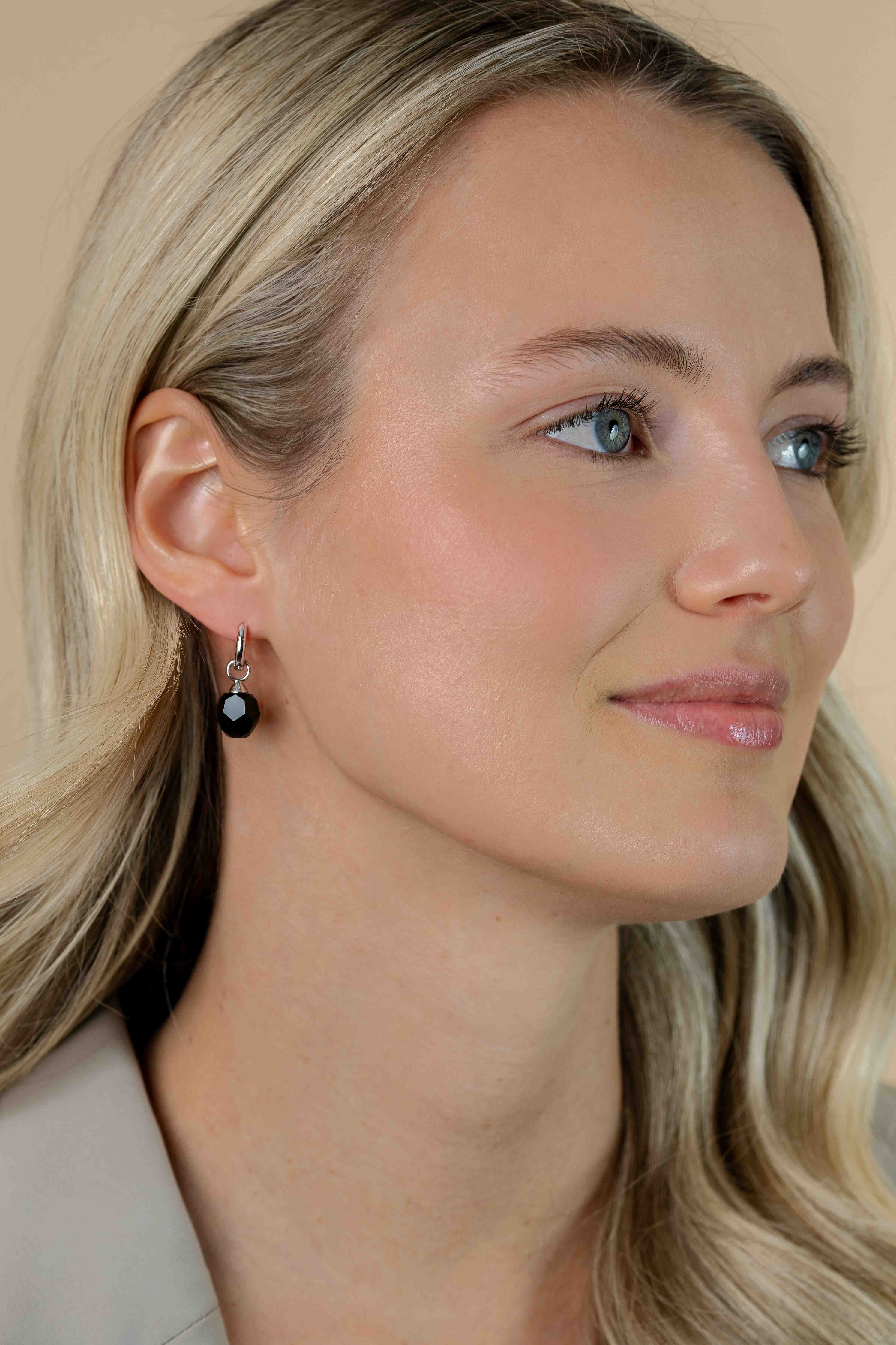 10mm ZINZI Sterling Silver Earrings Pendants Black Bead ZICH266Z (excl. hoop earrings)