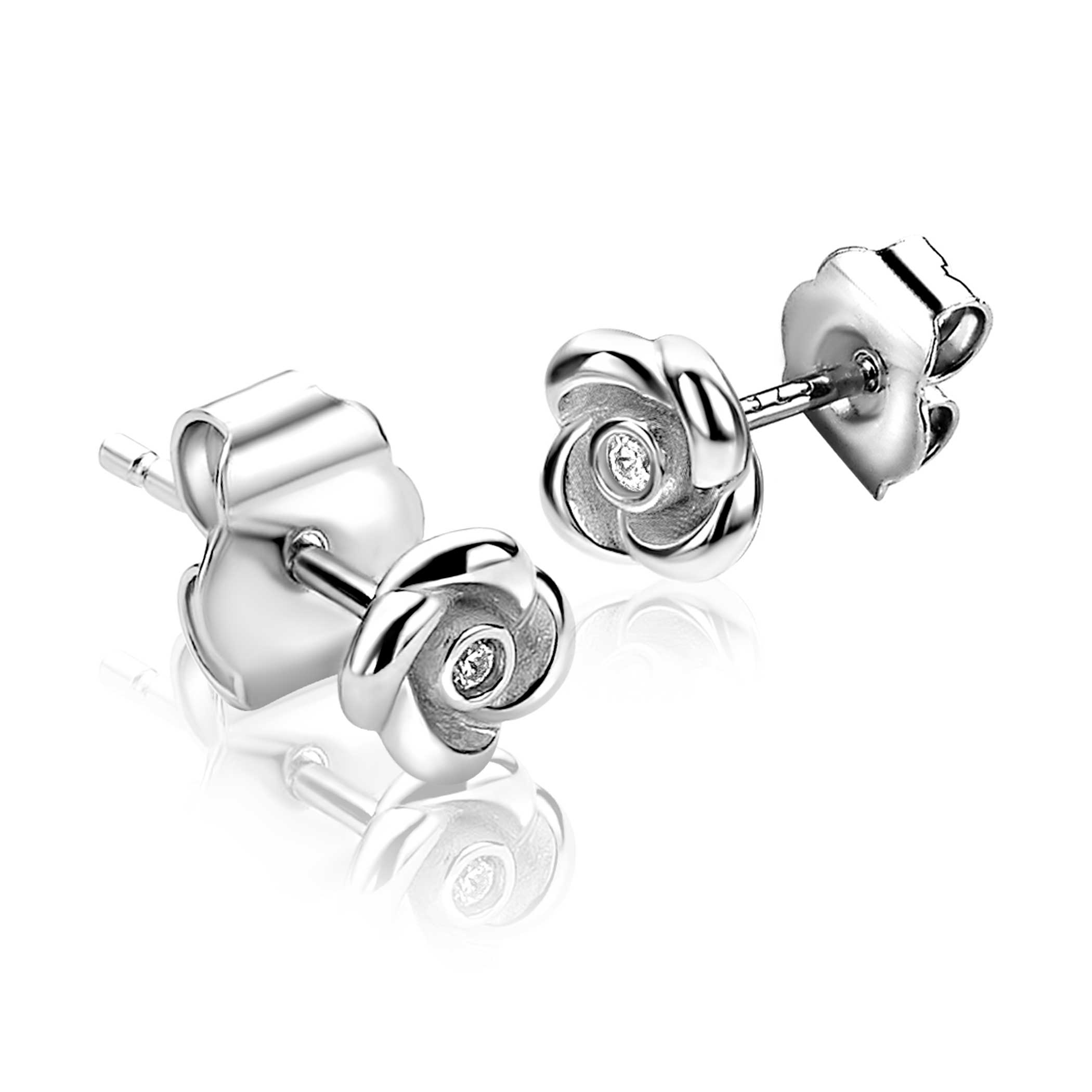 ZINZI zlv. oorknopjes roosje met zirconia