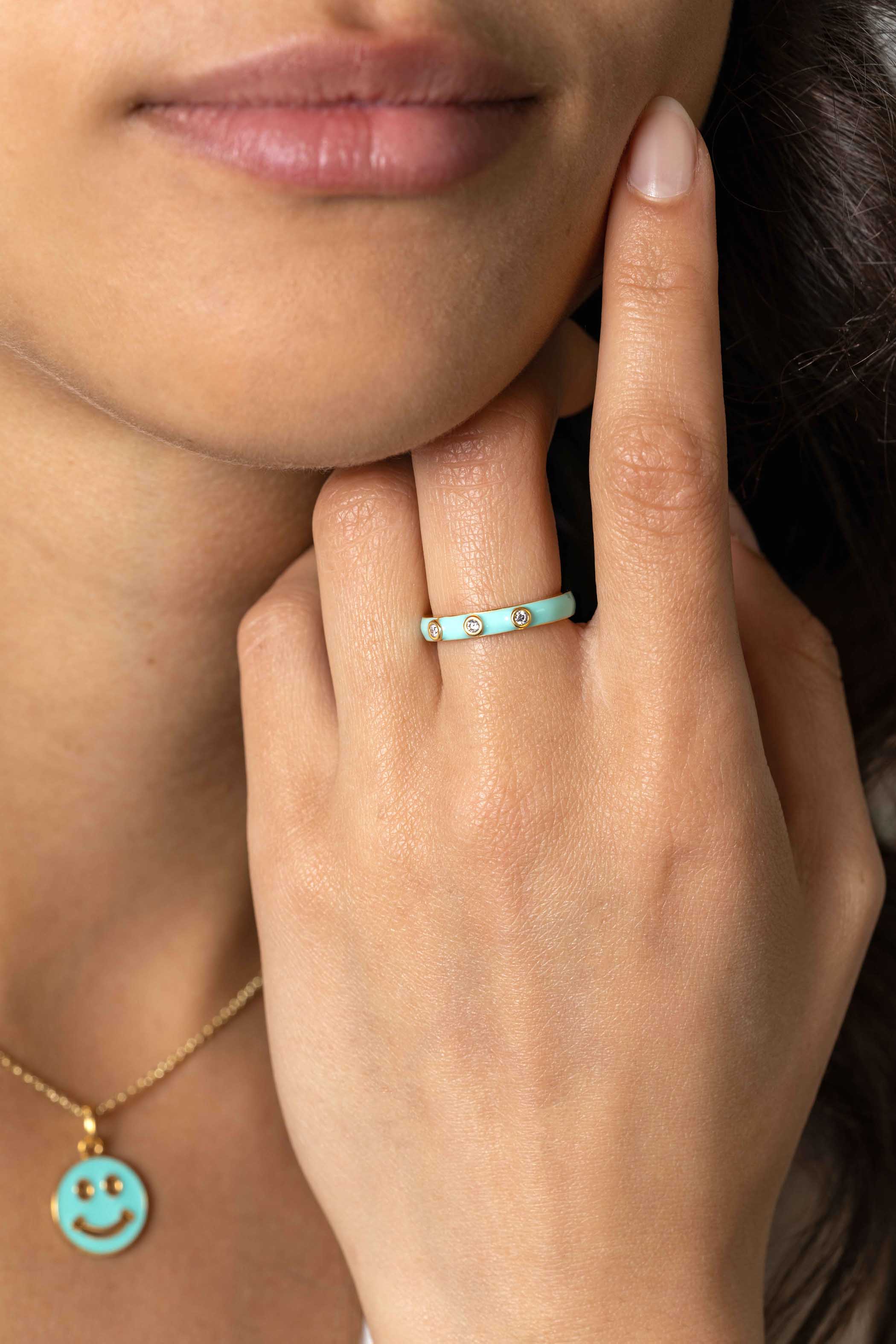 ZINZI Gold Plated Sterling Silver Stackable Ring Trendy Turquoise Enamel and White Zirconias 3mm ZIR2315T