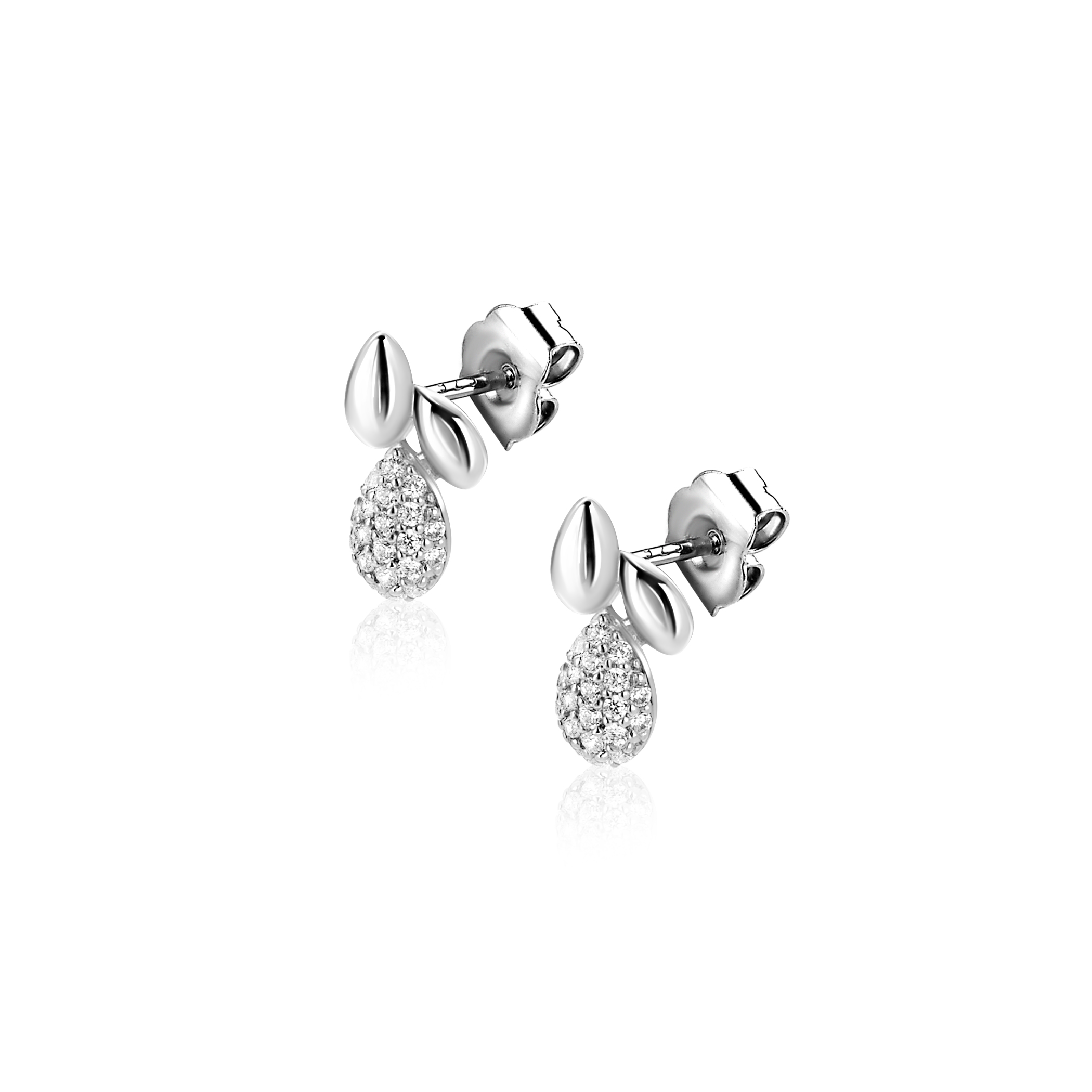 ZINZI zlv. oorknopjes fant. druppels met zirconia's