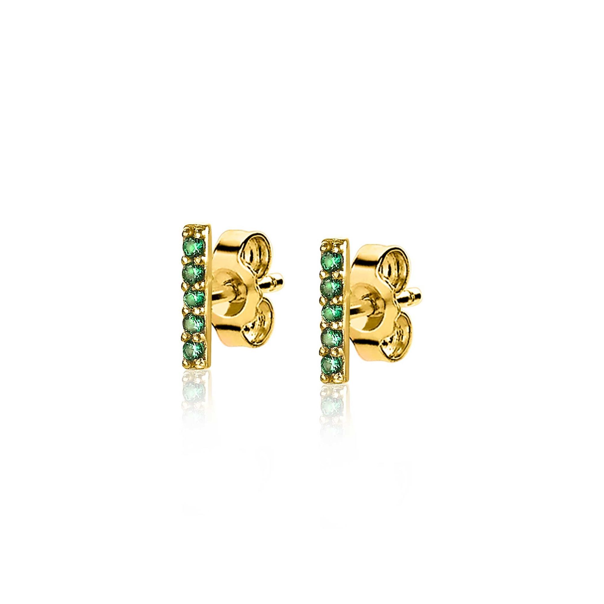 8mm ZINZI Gold Plated Sterling Silver Stud Earrings Bar Green ZIO1689GG