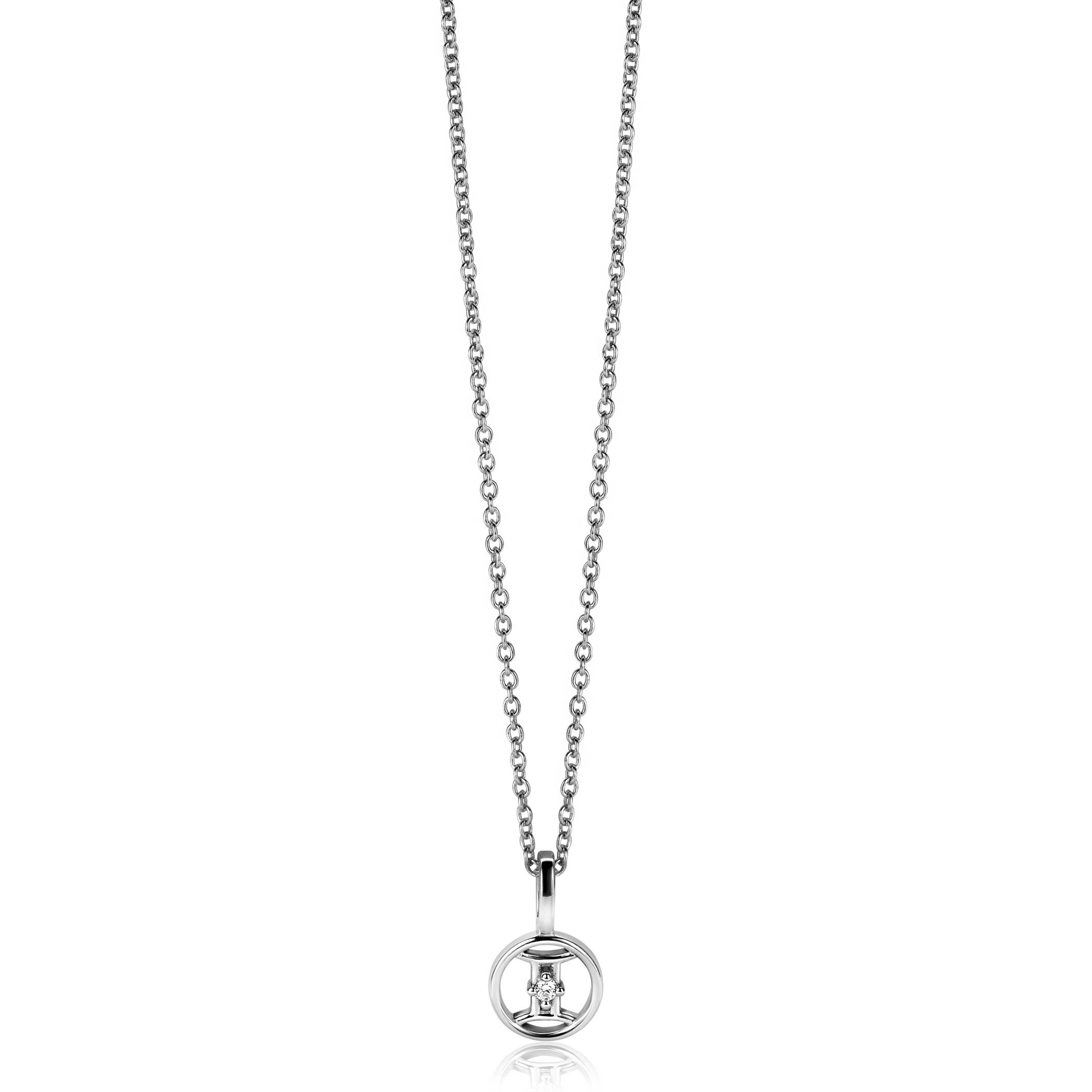 9mm ZINZI silver Gemini zodiac sign pendant set with white zirconias ZIH-TWE (without necklace)