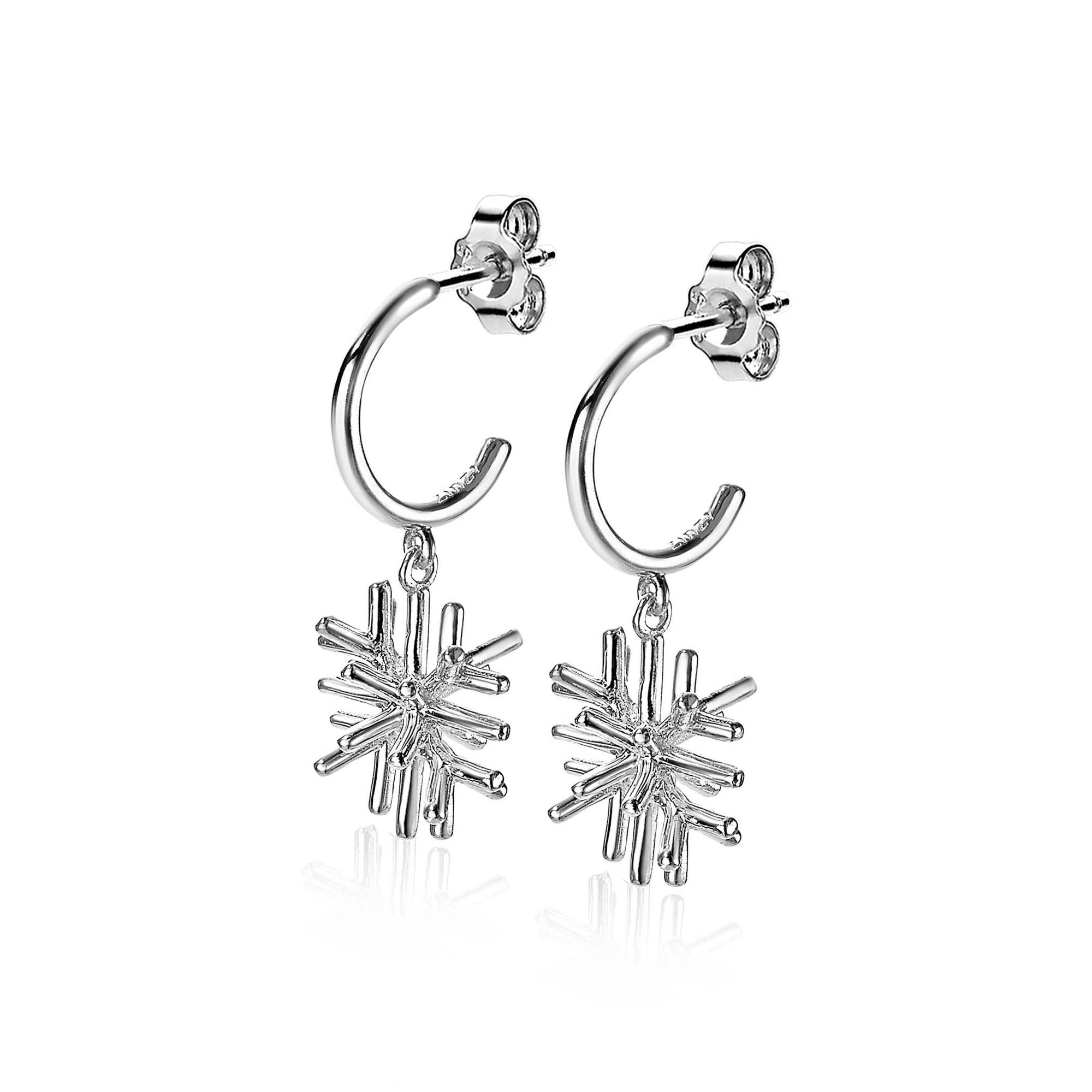 23mm ZINZI Sterling Silver Earrings Snow Crystal Charm ZIO1977