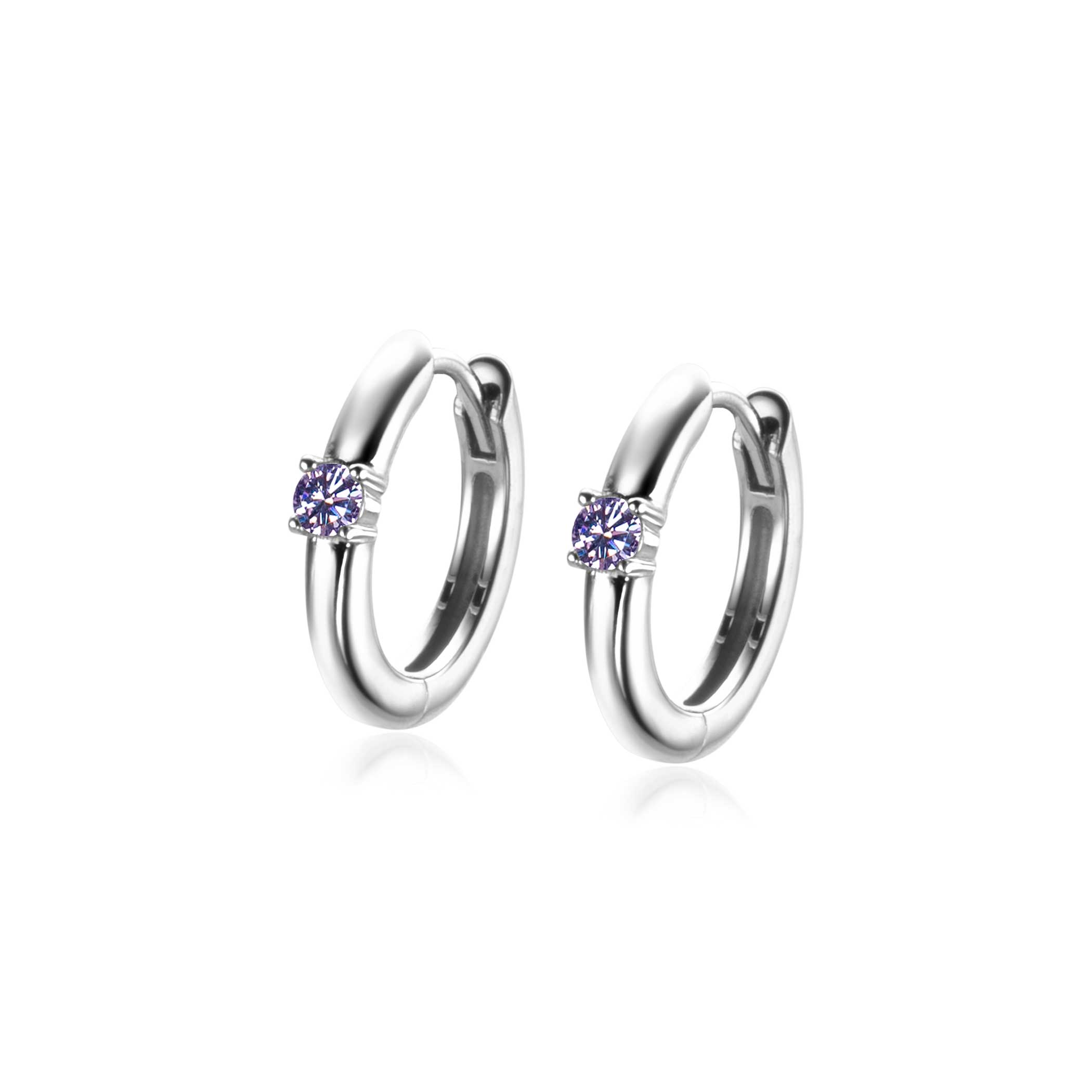JUNE Hoop Earrings 13mm Sterling Silver with Birthstone Light Purple Amethyst Zirconia