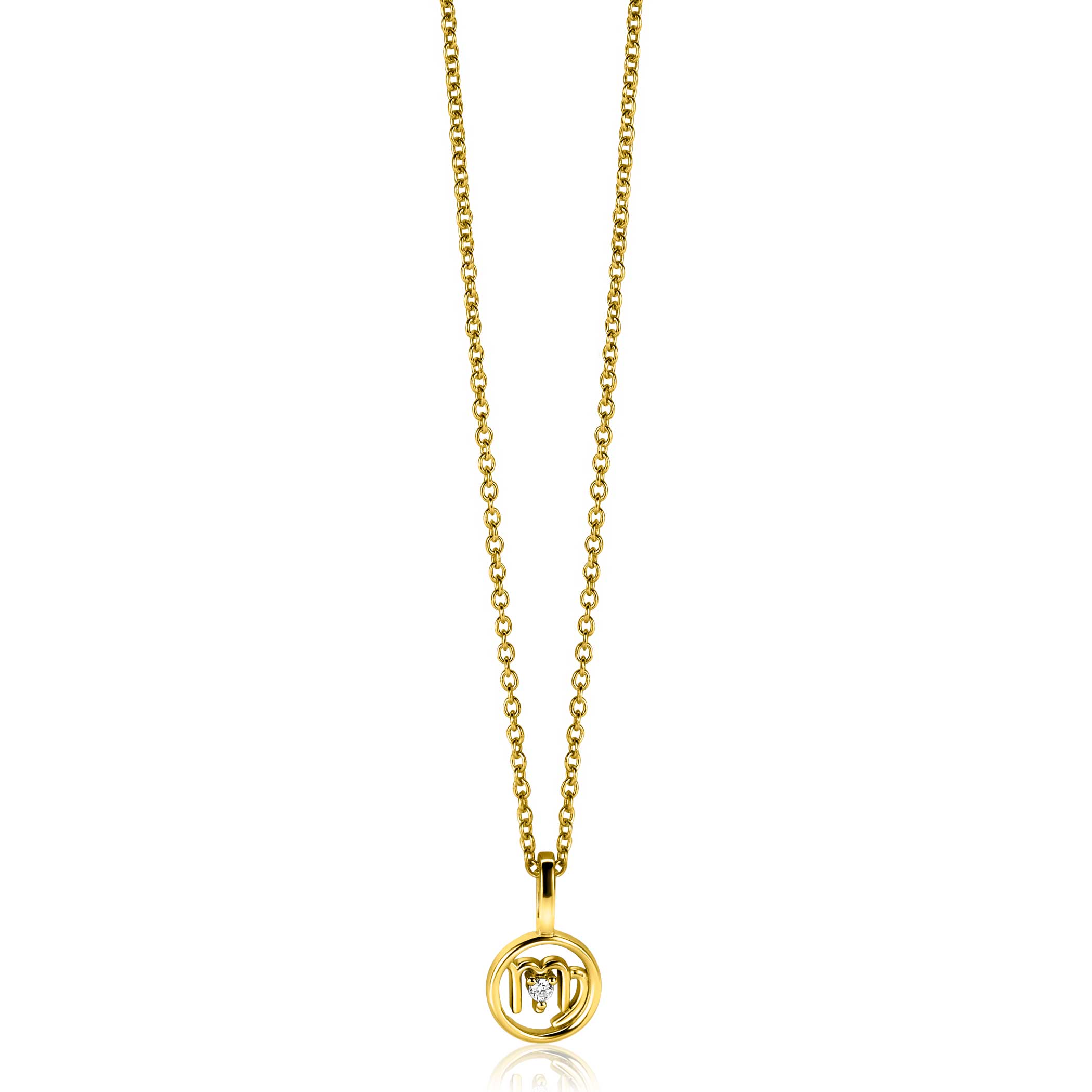 9mm ZINZI gold plated silver Virgo zodiac sign pendant set with white zirconias ZIHY-MAA (without necklace)