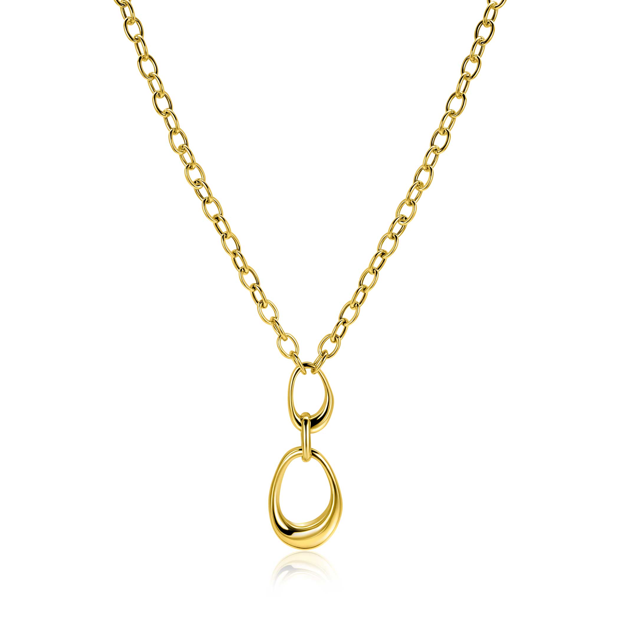 ZINZI gold-plated silver Y-collier with paperclip links and three organic shapes, 48cm, ZIC-BF123