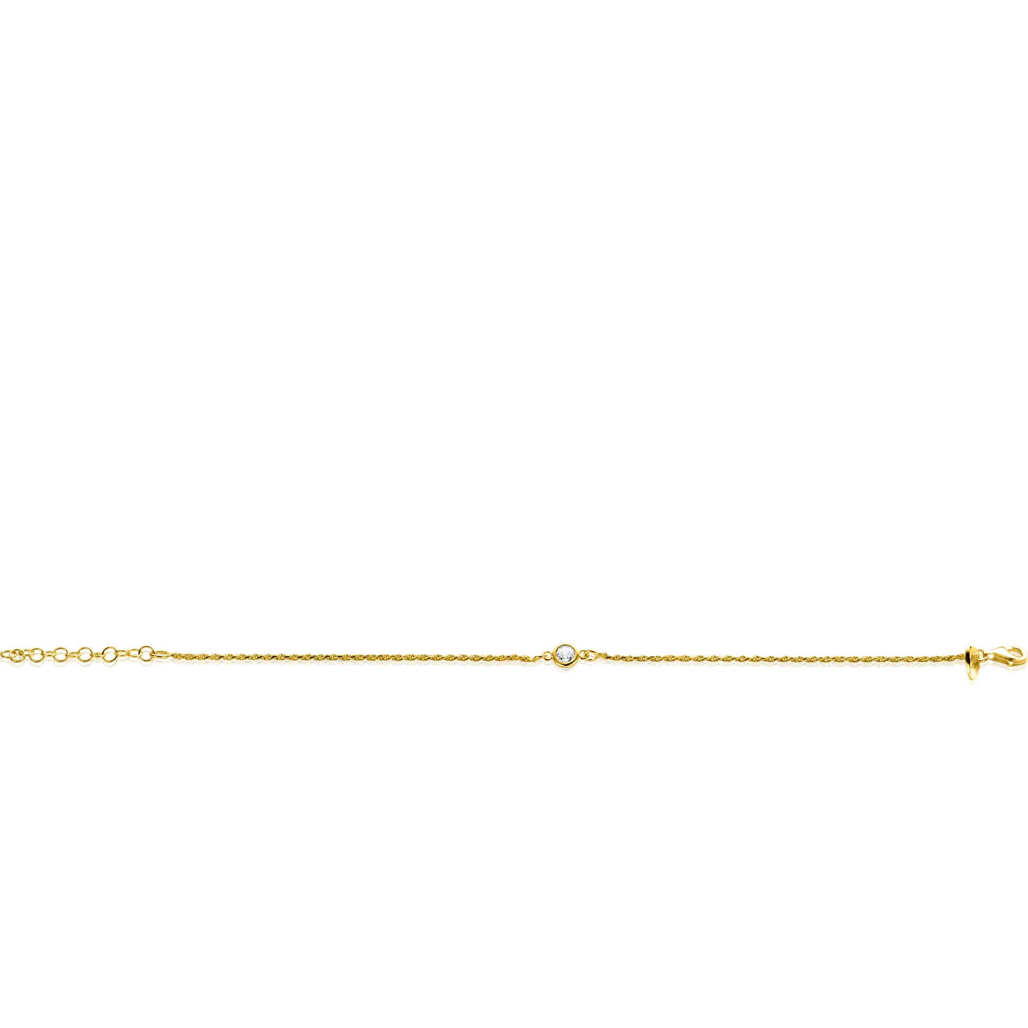 ZINZI Gold Plated Sterling Silver Rope Chain Bracelet Set with a Round White Zirconia 17-20cm ZIA2461Y