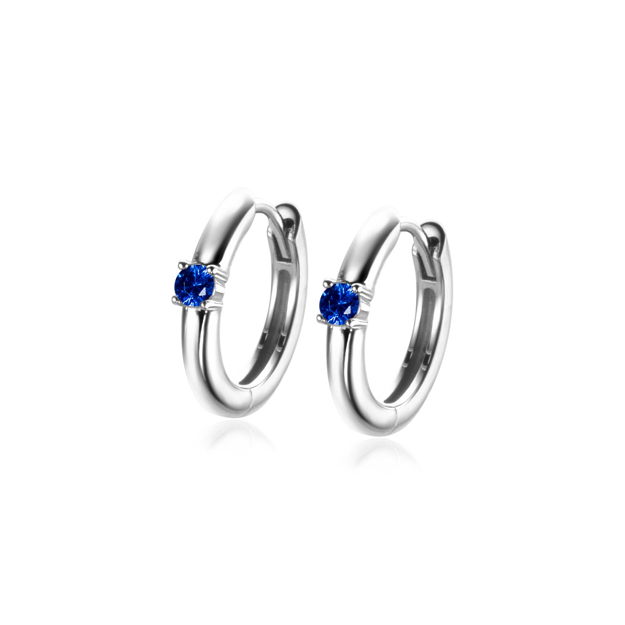 SEPTEMBER Hoop Earrings 13mm Sterling Silver with Birthstone Blue Sapphire Zirconia