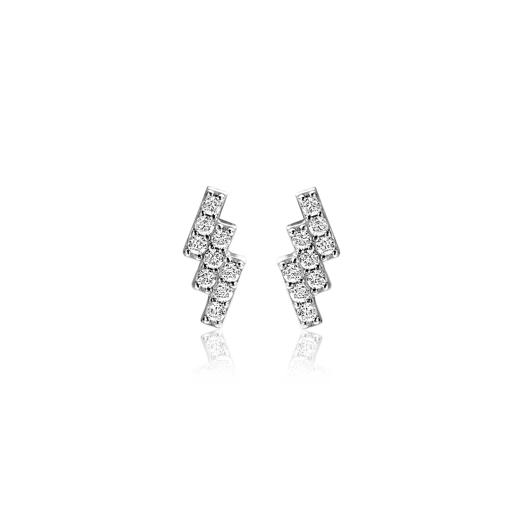 9mm ZINZI Sterling Silver Stud Earrings 3 Bars with White Zirconias ZIO2547