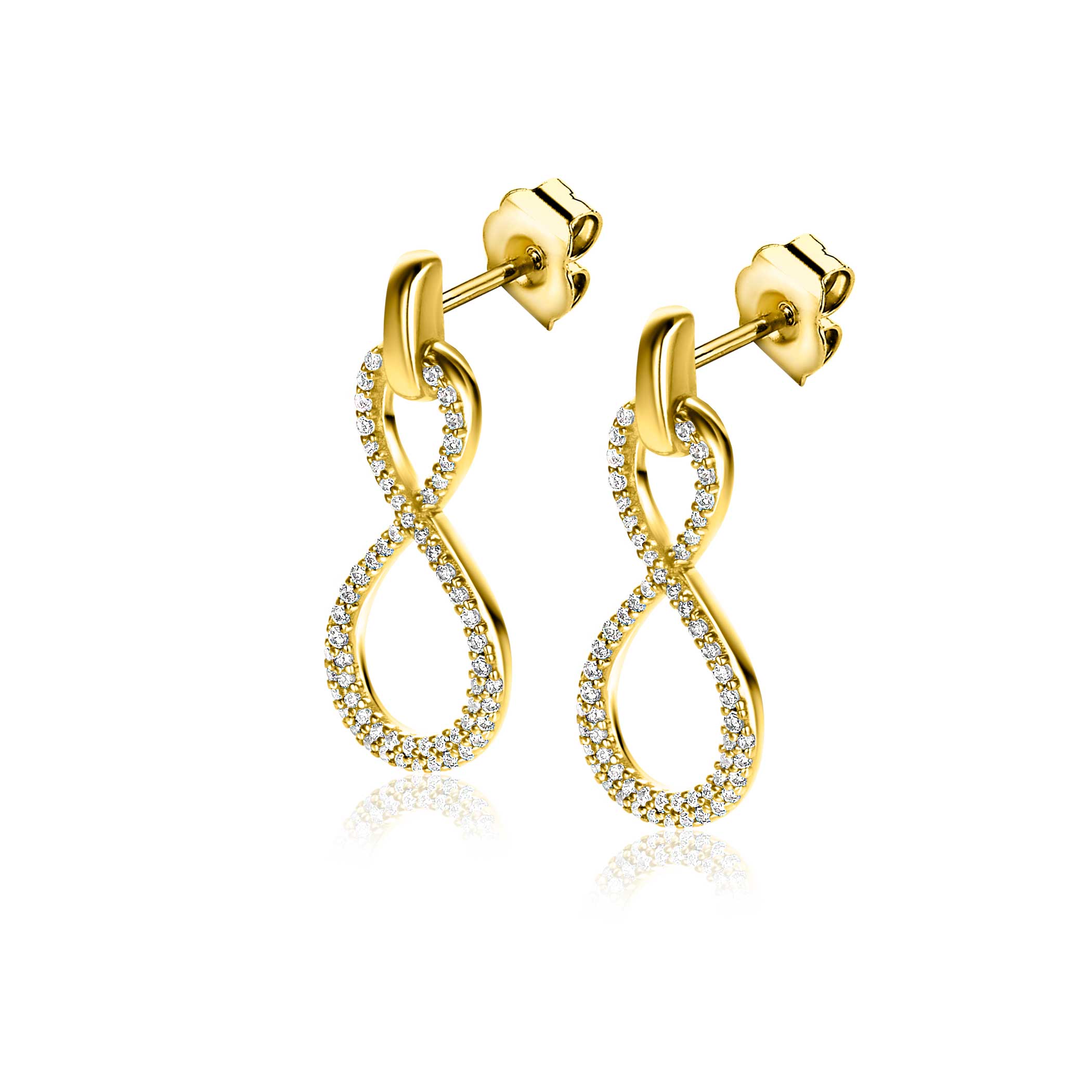 24mm ZINZI Gold Plated Sterling Silver Earrings Infinity White Zirconias ZIO2570Y