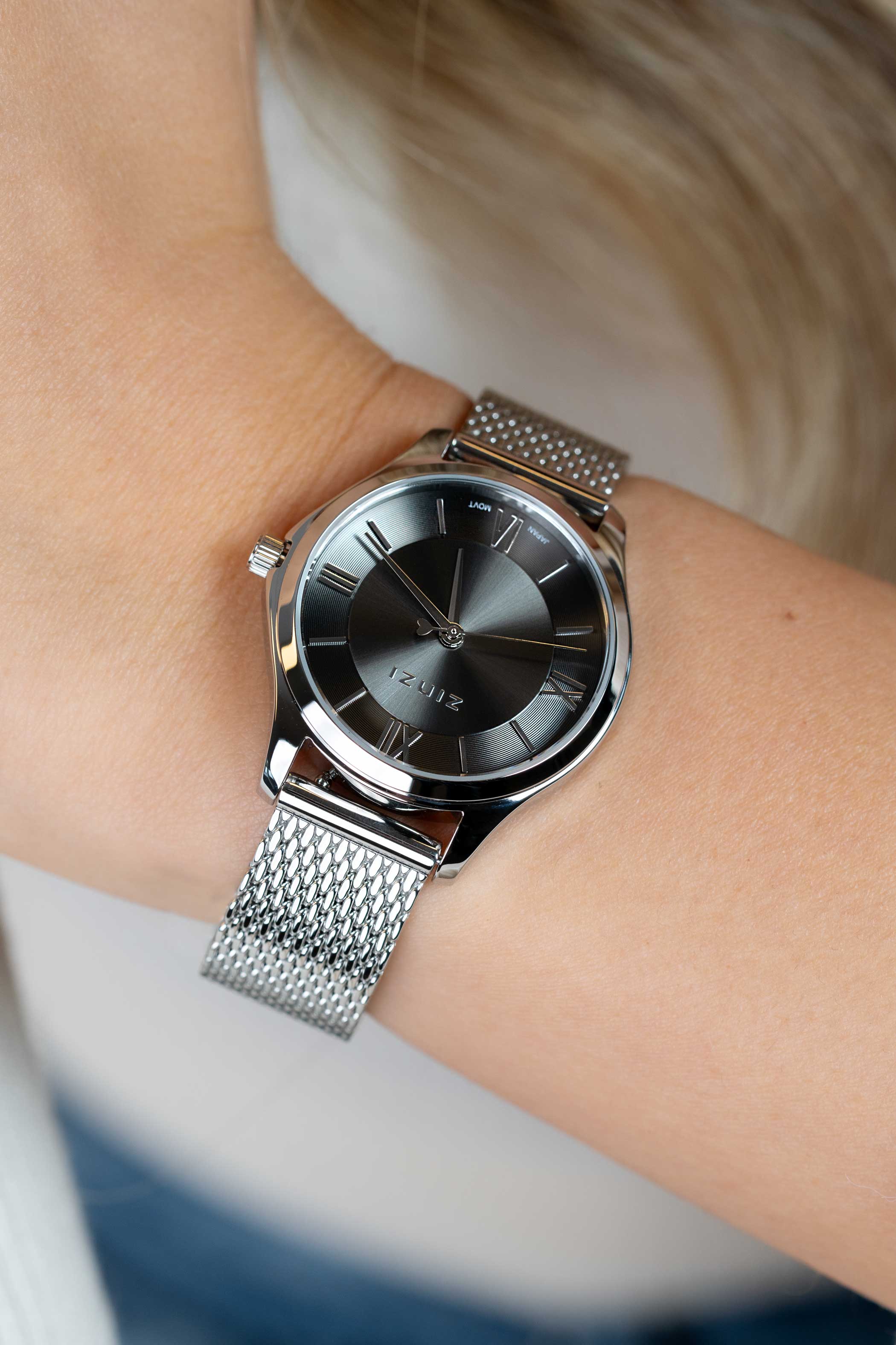 ZINZI Classy Mini Watch 30mm Grey Dial Stainless Steel Case and Mesh Strap ZIW1224M