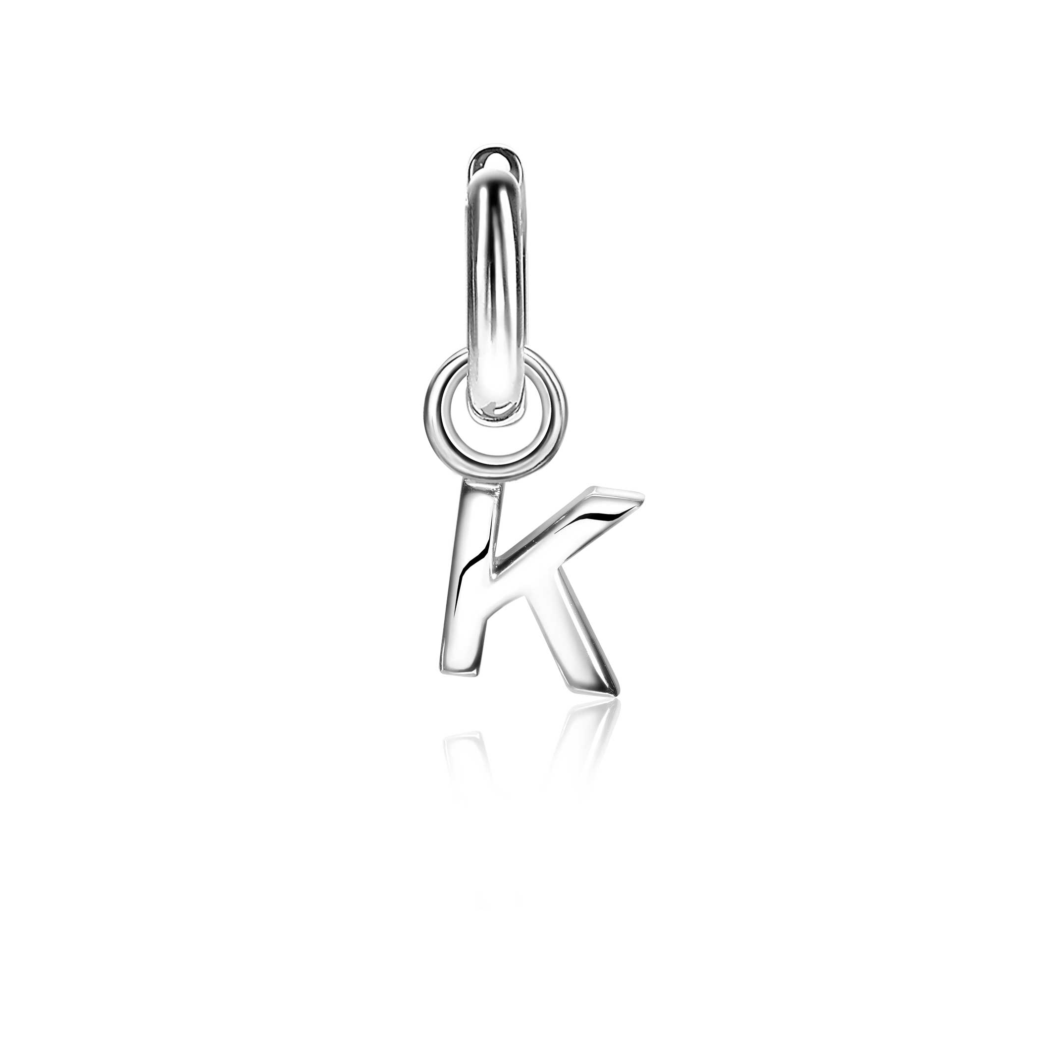 ZINZI Sterling Silver Letter Earrings Pendant K price per piece ZICH2144K (excl. hoop earrings)