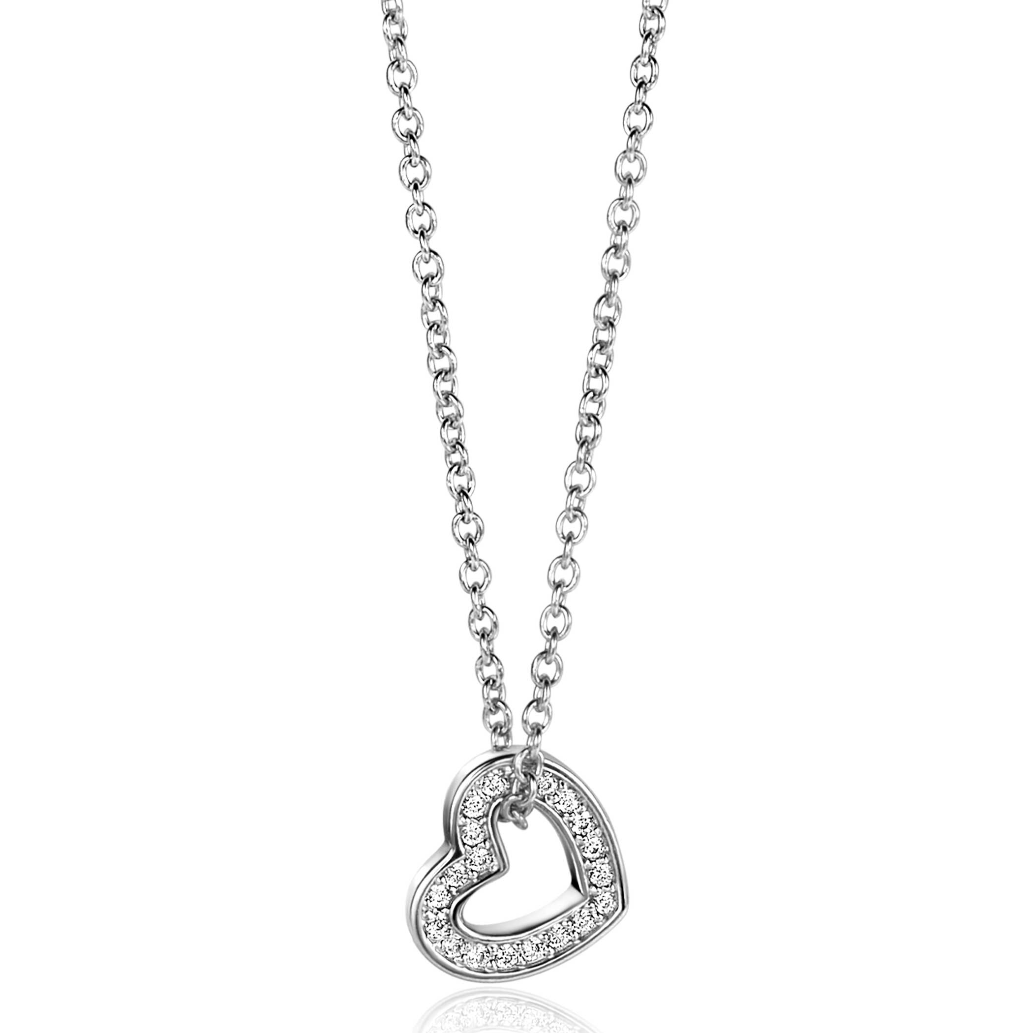 ZINZI Sterling Silver Necklace Open Heart Pendant White Zirconias (10mm) 45cm ZIC2435