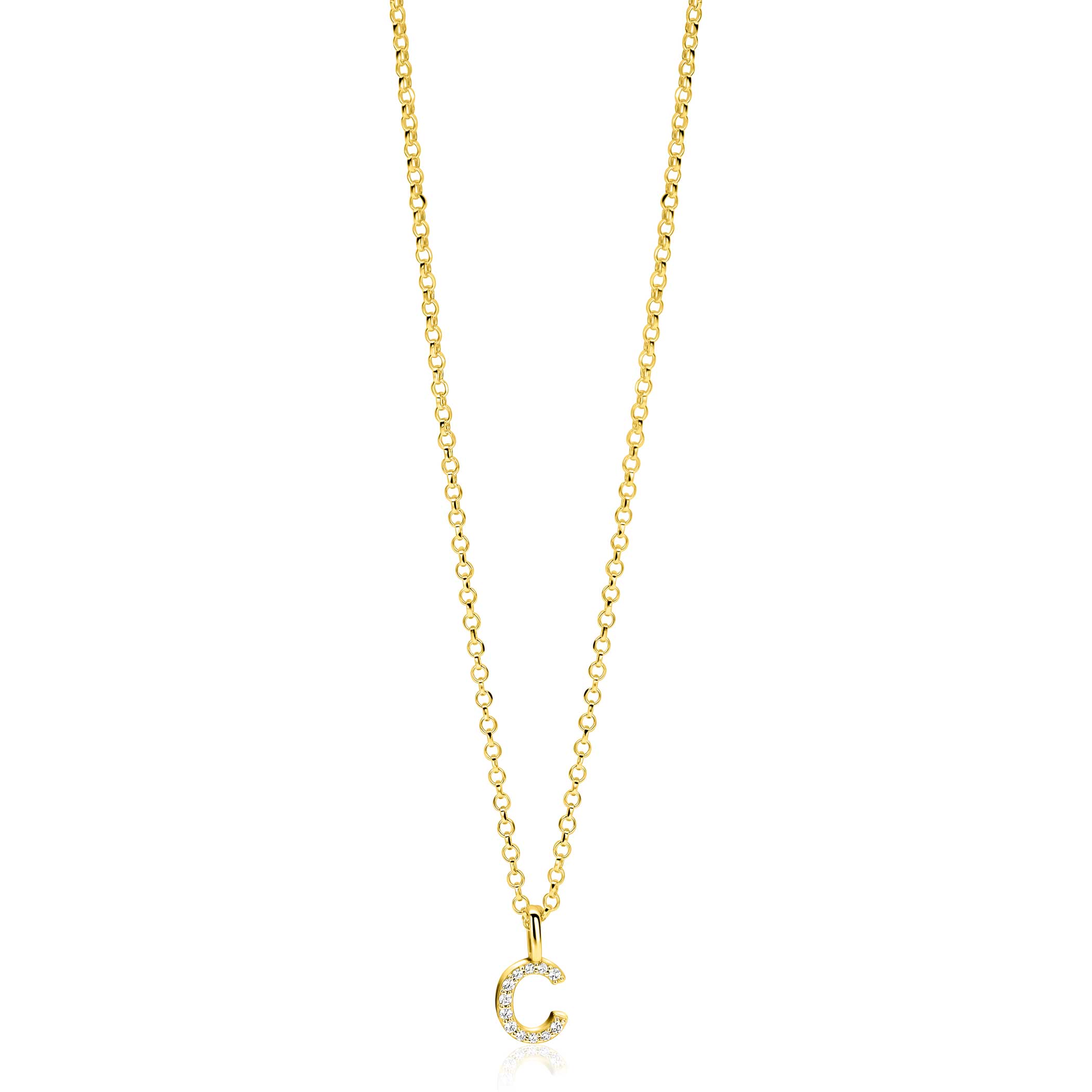 ZINZI zlv. hanger gg.verg.letter C bezet met zirconia's