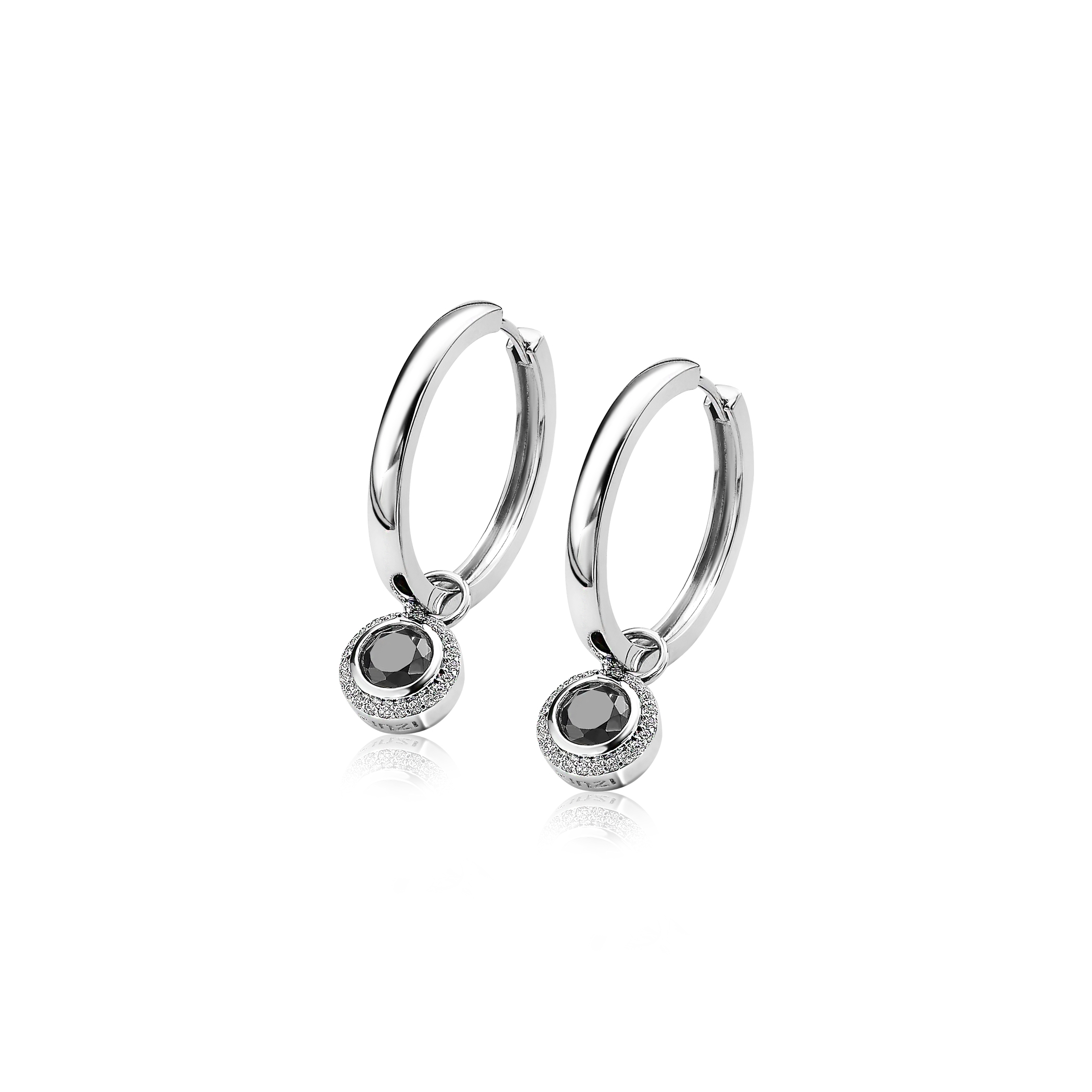 ZINZI Sterling Silver Earrings Pendants Round Black ZICH1244Z (excl. hoop earrings)