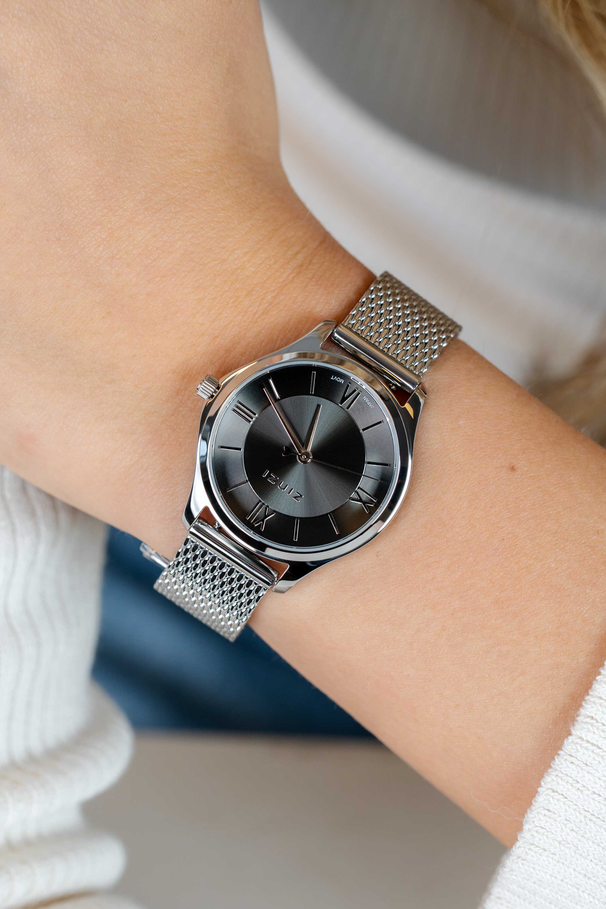 ZINZI Classy Mini Watch 30mm Grey Dial Stainless Steel Case and Mesh Strap ZIW1224M