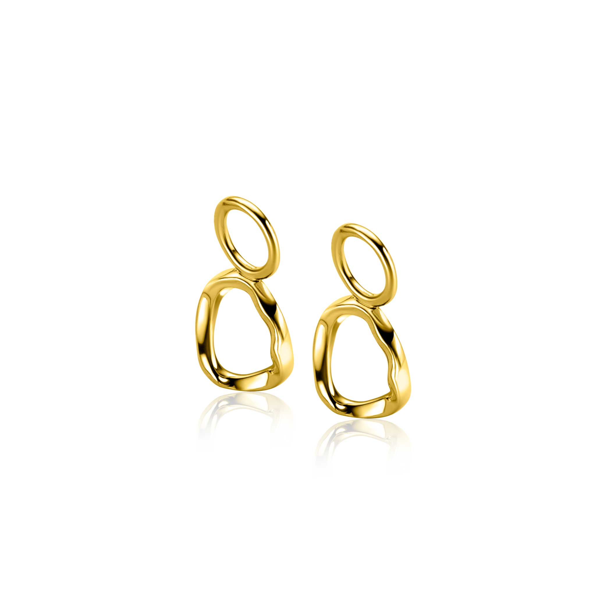8mm ZINZI gold-plated silver earring pendants with organically shaped open circles with a twist, ZICH-BF119G (without hoops)
