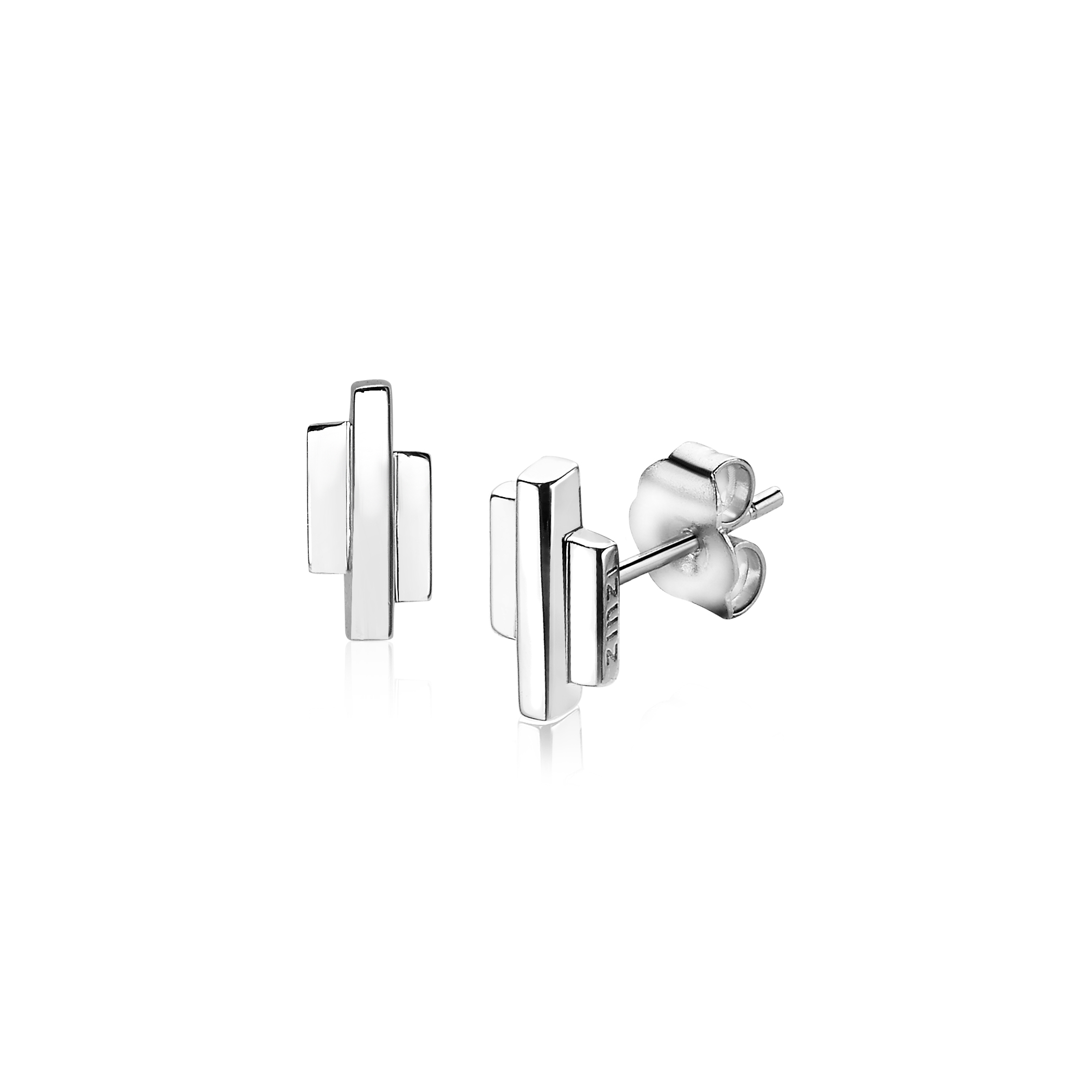 9mm ZINZI Sterling Silver Stud Earrings 3 Small Bars ZIO1586