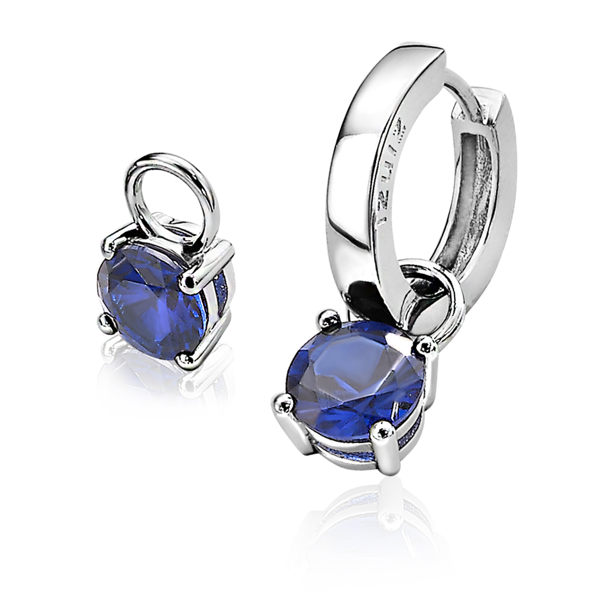ZINZI Sterling Silver Earrings Pendants Round Dark Blue ZICH1300Q (excl. hoop earrings)