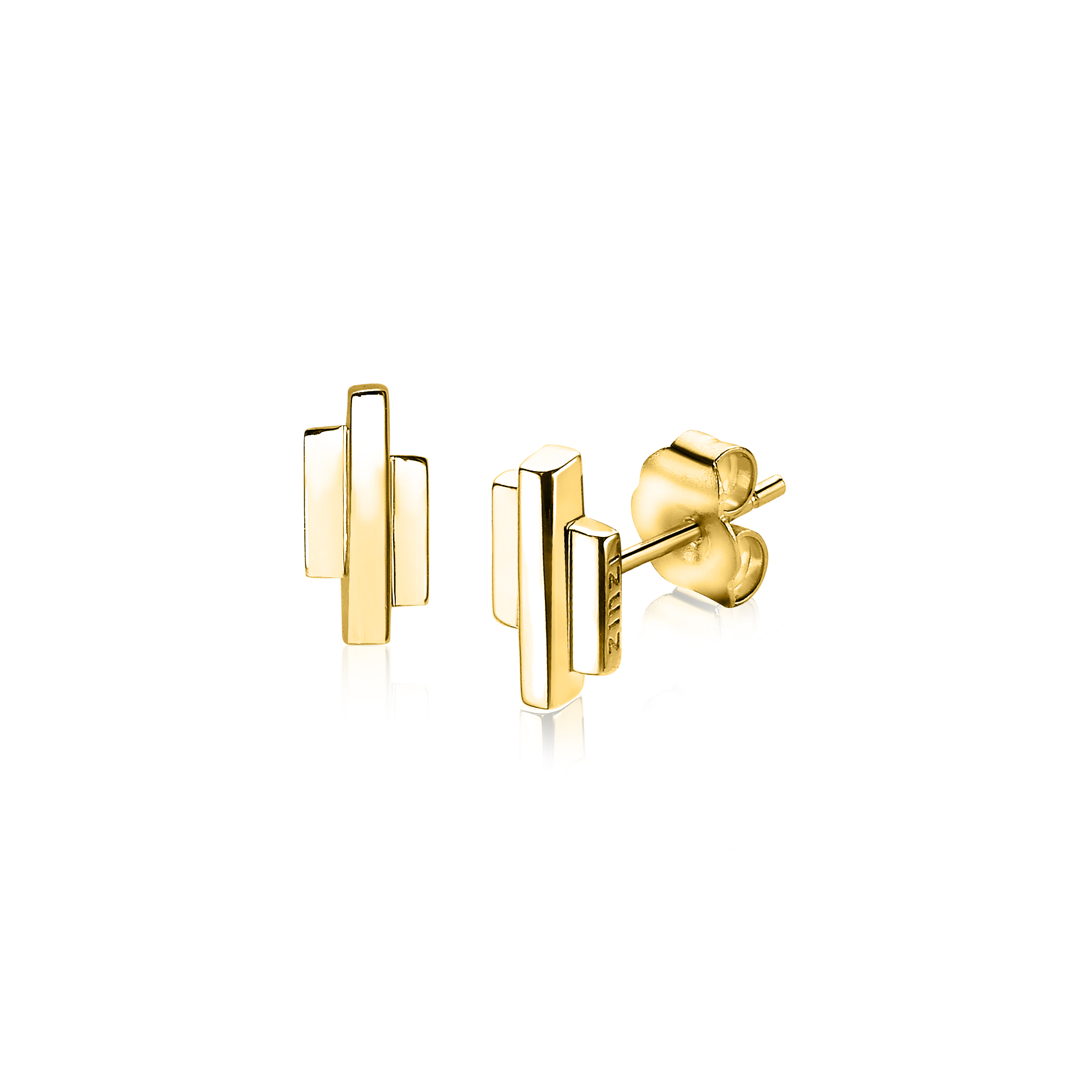 9mm ZINZI Gold Plated Sterling Silver Stud Earrings 3 Small Bars ZIO1586G