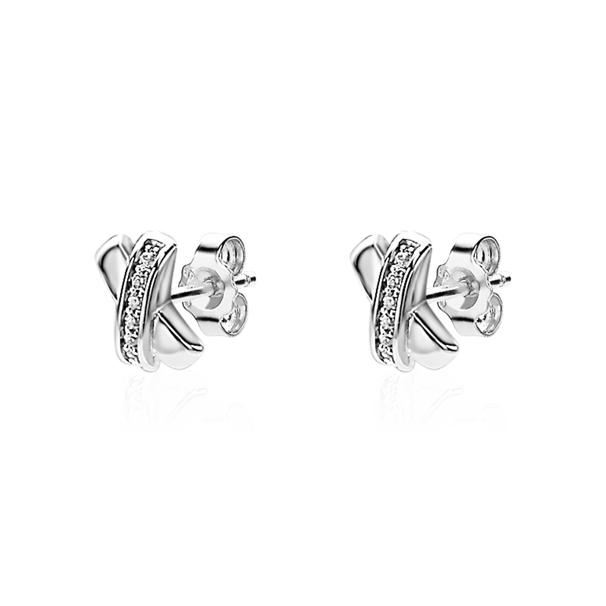 ZINZI Sterling Silver Stud Earrings Crossover White ZIO1816