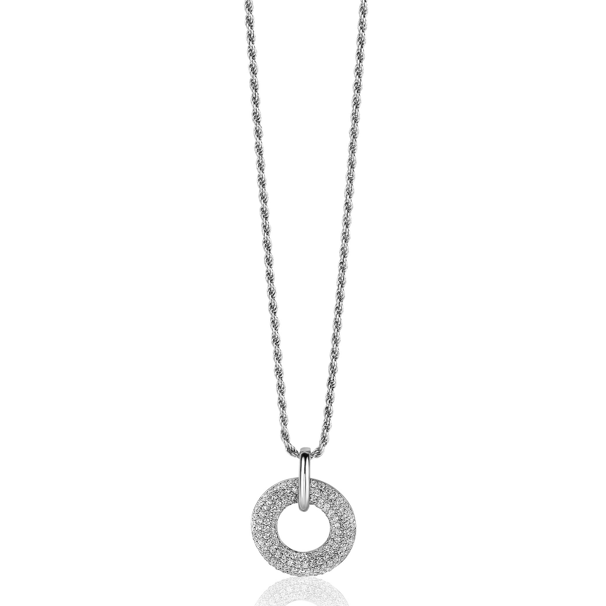 20mm ZINZI Sterling Silver Pendant Open Circle White Zirconias ZIH2446 (excl. necklace)
