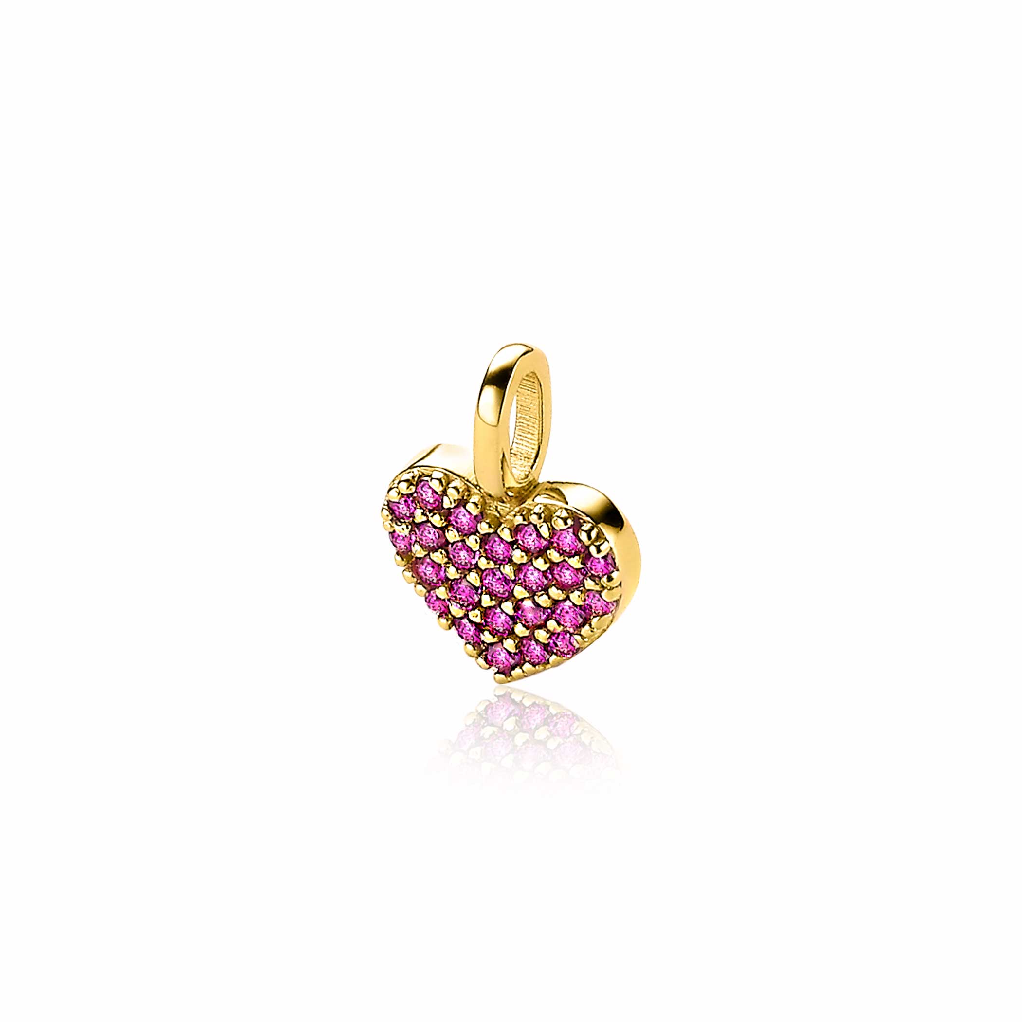 13mm ZINZI Gold Plated Sterling Silver Heart Pendant Dark Pink Zirconias ZIH2139R (excl. necklace)