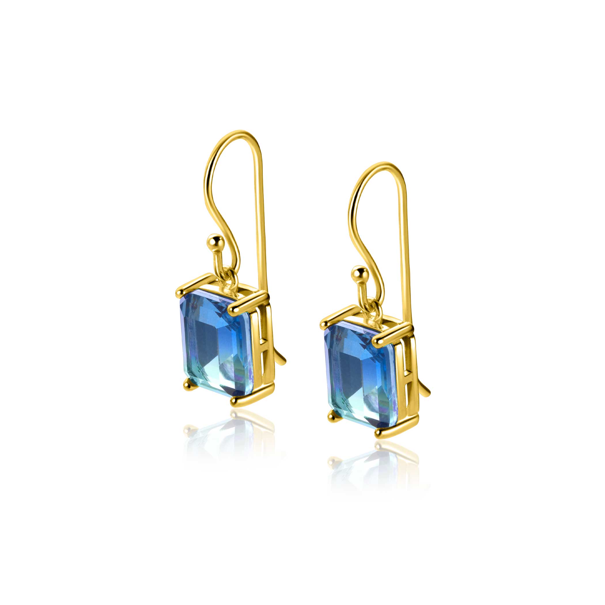 25mm ZINZI gold plated silver earrings with indigo blue stone in four-prong setting ZIO2578
