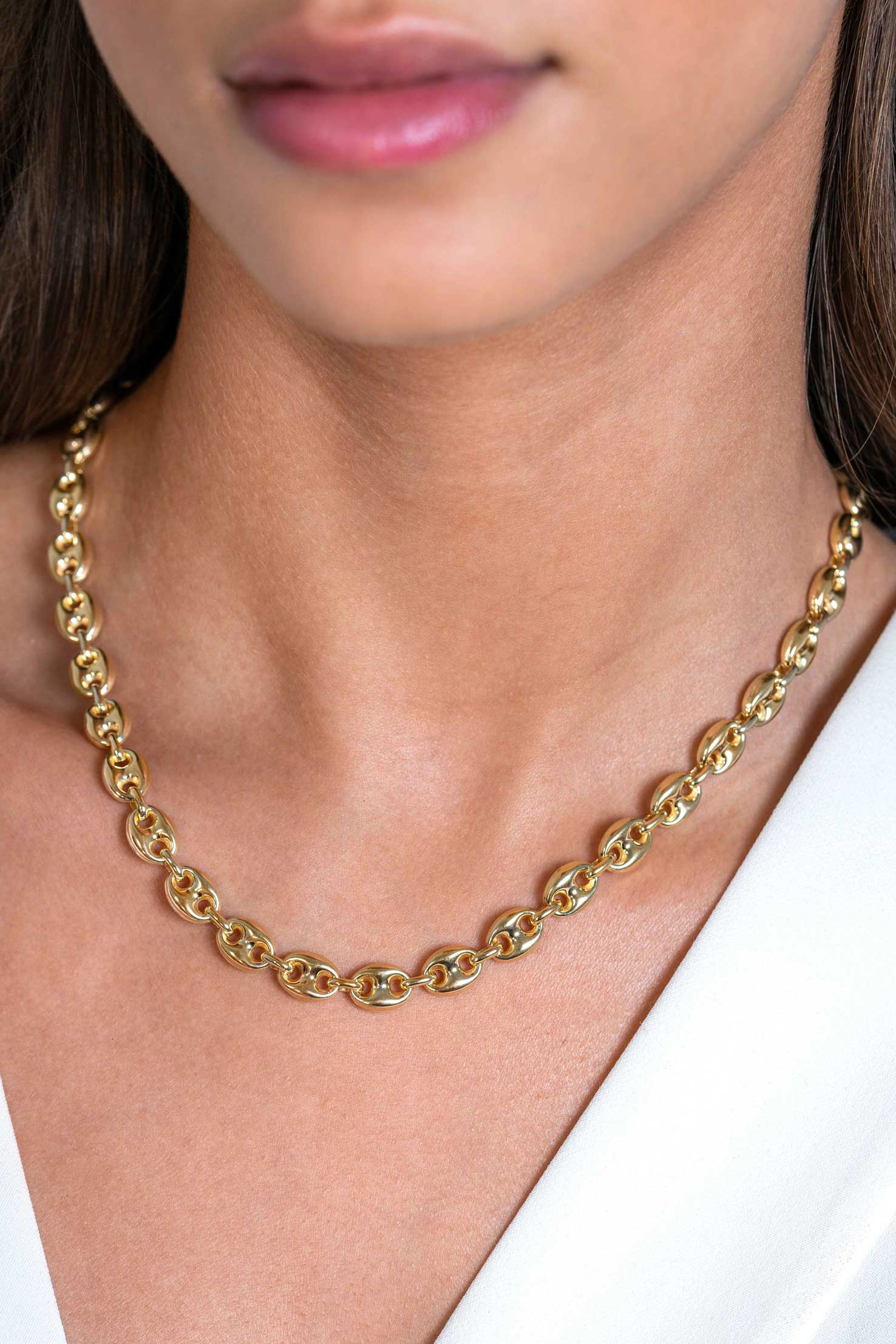 ZINZI Gold Plated Sterling Silver Coffee Bean Chain Necklace 45cm 8mm width ZIC2341G