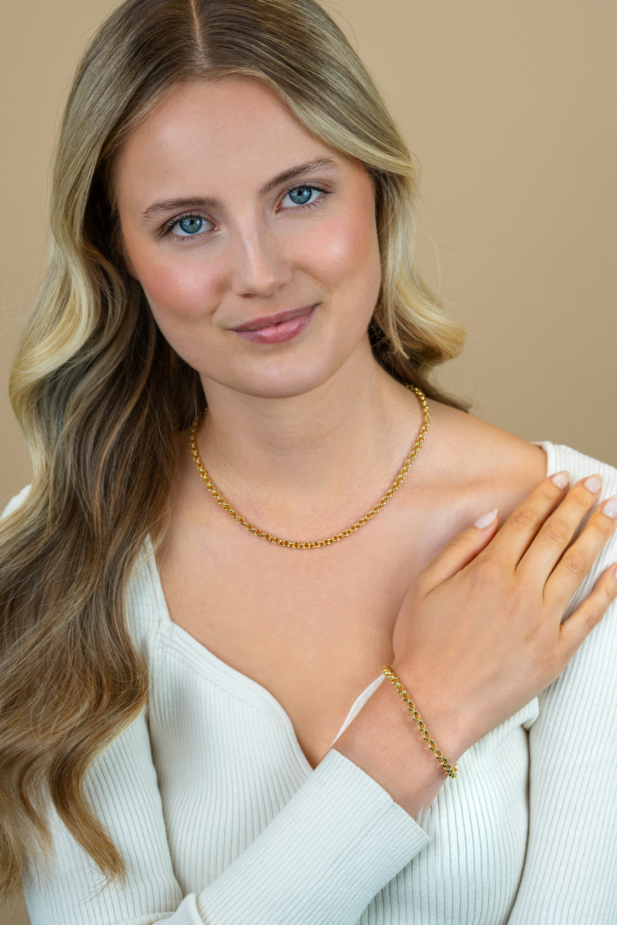ZINZI Gold Plated Sterling Silver Rolo Chain Necklace width 5mm 45cm ZIC1009G