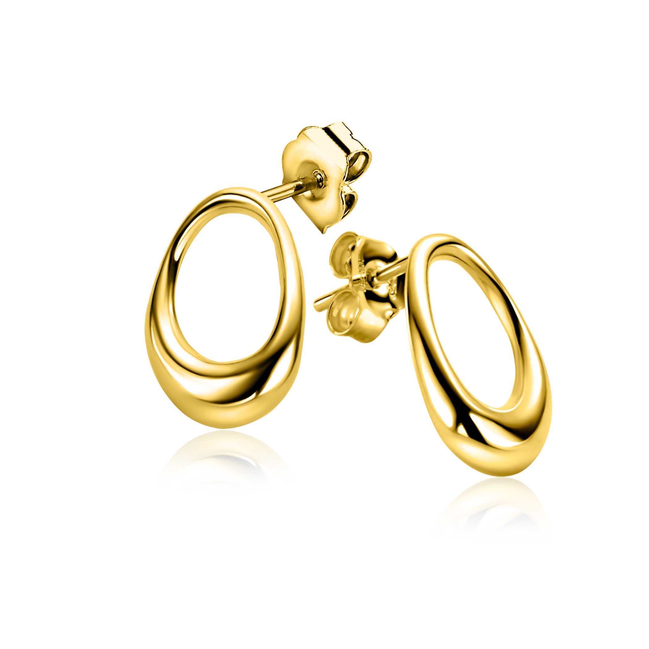 17mm ZINZI gold plated silver stud earrings open round in organic shape ZIO2670G