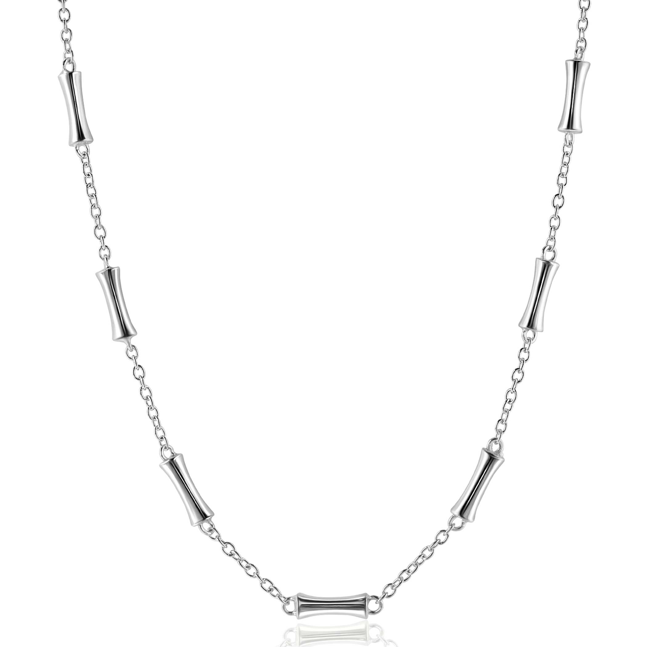 ZINZI silver link necklace with seven smooth bamboo shapes 40-45cm ZIC2577
