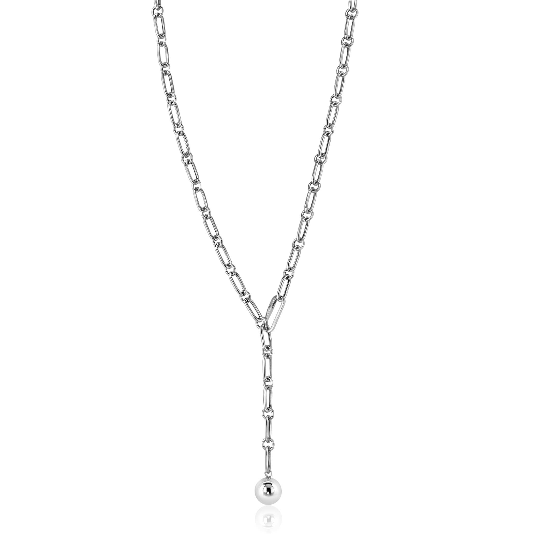 ZINZI Sterling Silver Chain Y-Necklace with Oval Chains and a Shiny Bead Pendant (14mm) 45cm ZIC2474