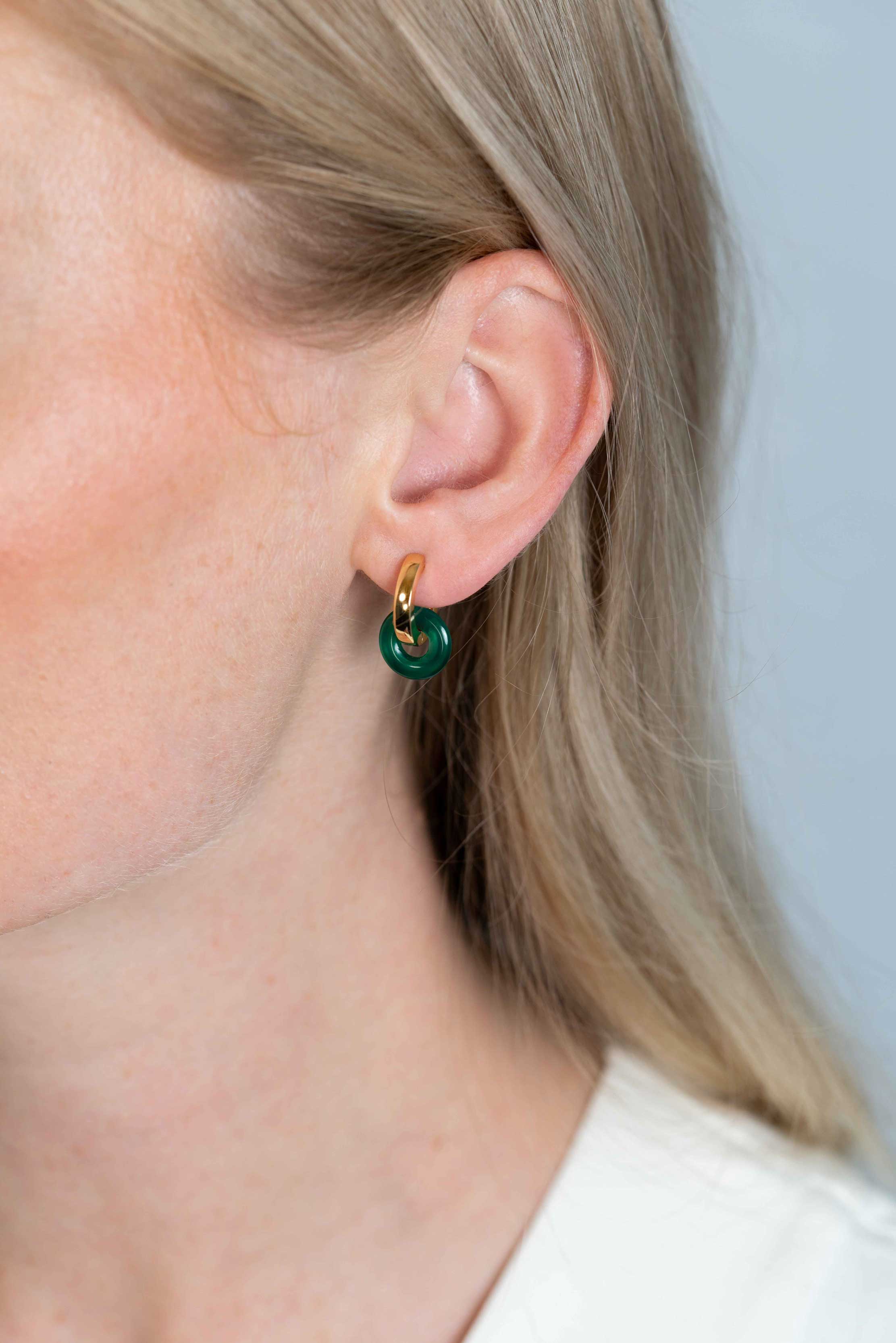 12mm ZINZI Earrings Pendants Round in Green Agate ZICH2274G (excl. hoop earrings)