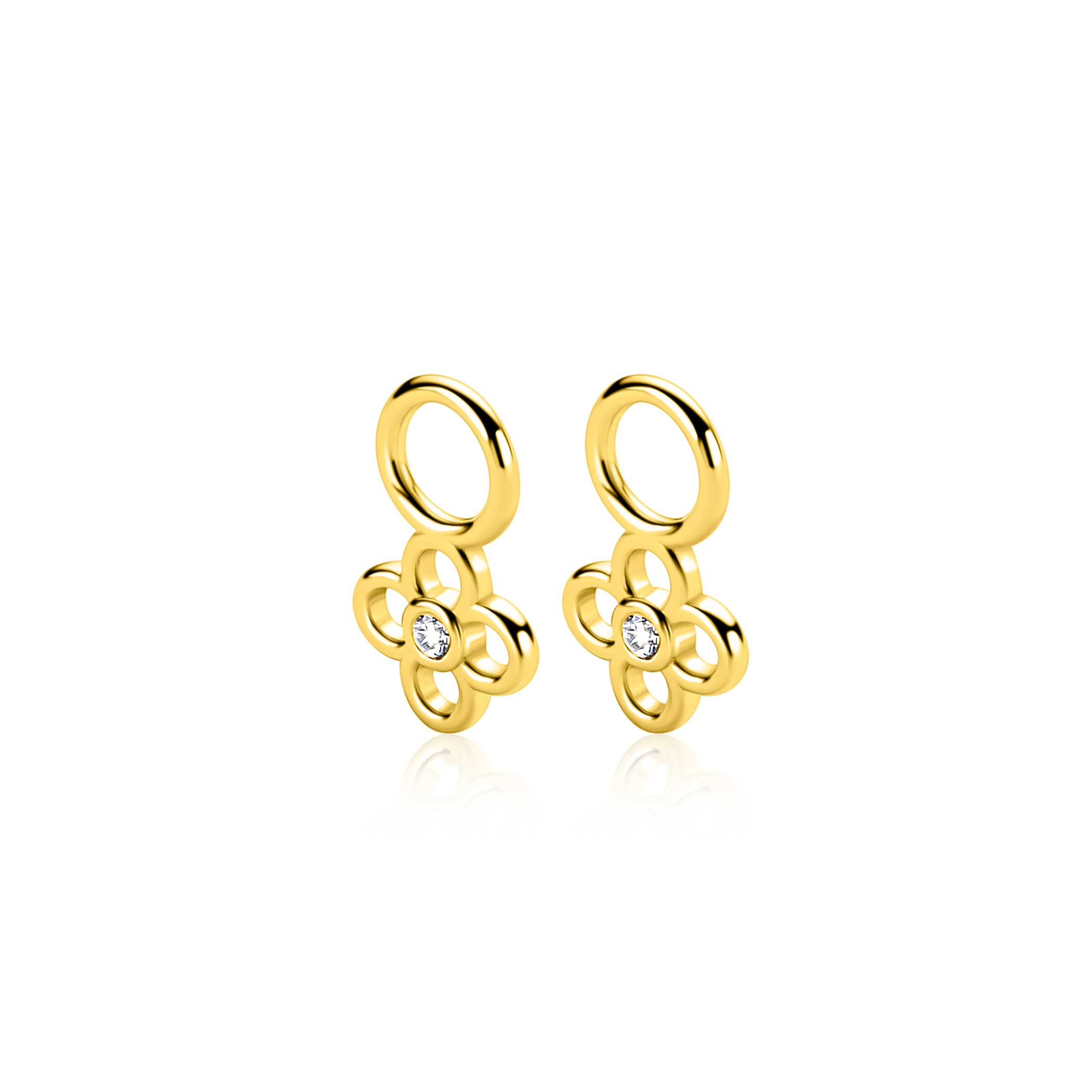 ZINZI zlv. oorbedels gg.verg. bloem met zirconia