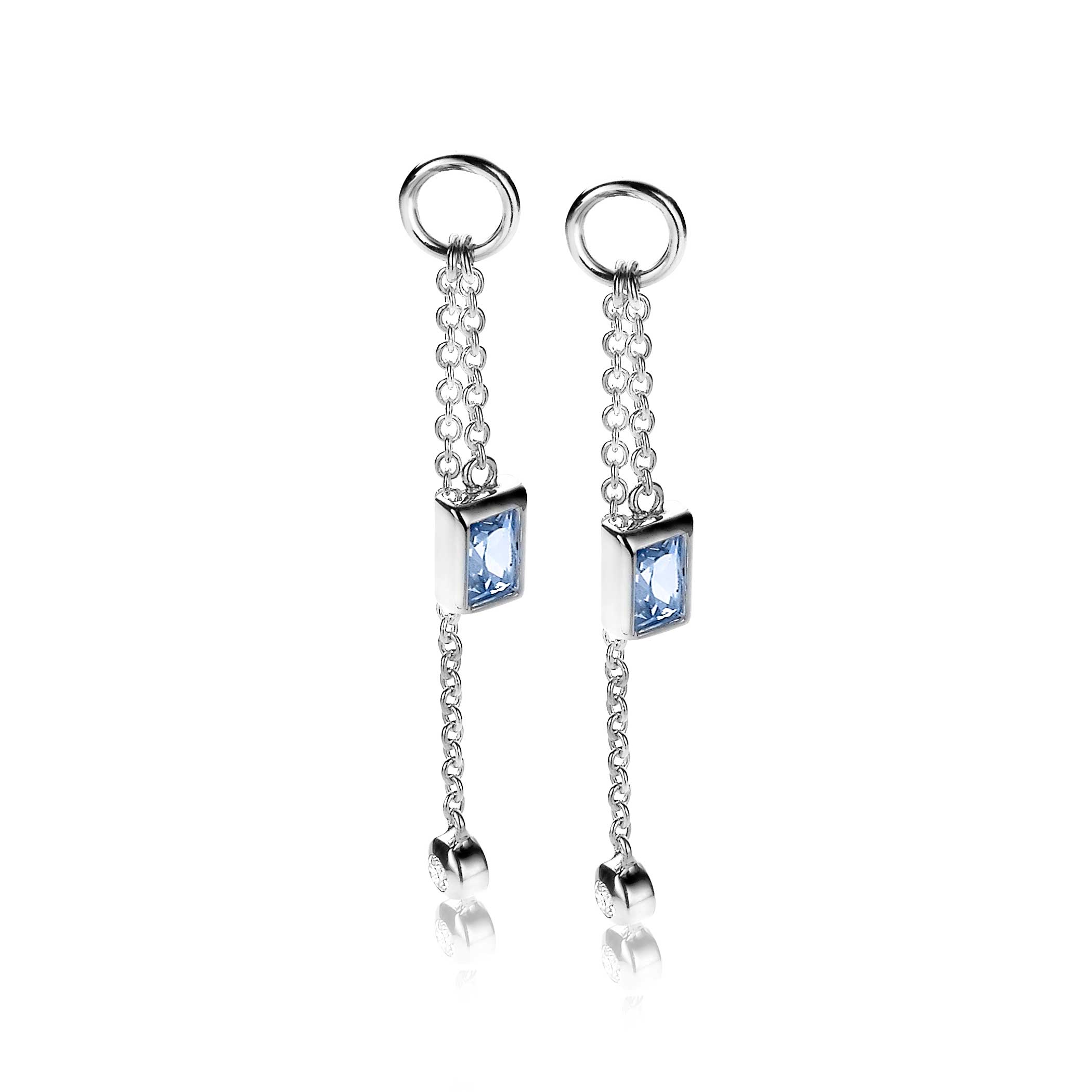 38mm ZINZI Sterling Silver Earrings Pendants Small Chain with Blue and White Zirconias ZICH2022B (excl. hoop earrings)