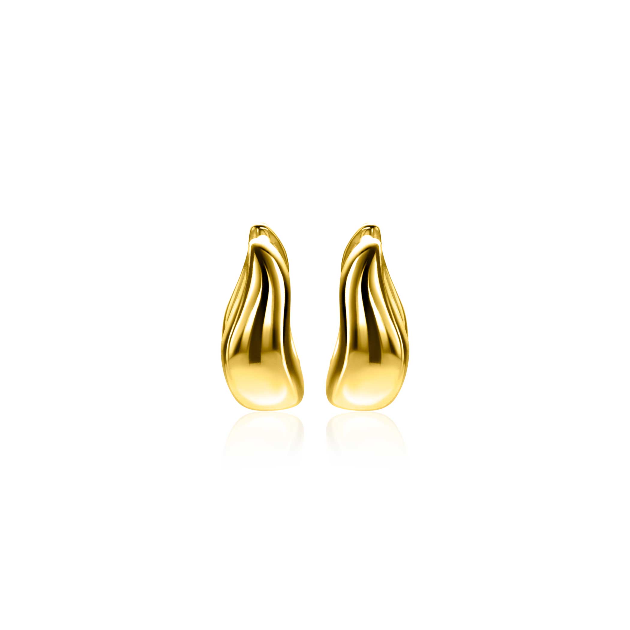 13mm ZINZI gold plated silver hoops organically shaped 5.5mm wide with luxury hinge closure ZIO2608G
