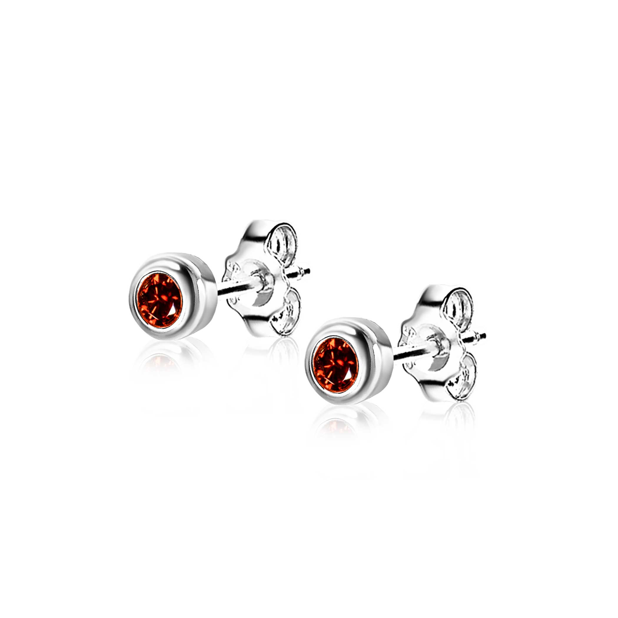 JANUARY Stud Earrings 4mm Sterling Silver with Birthstone Red Garnet Zirconia