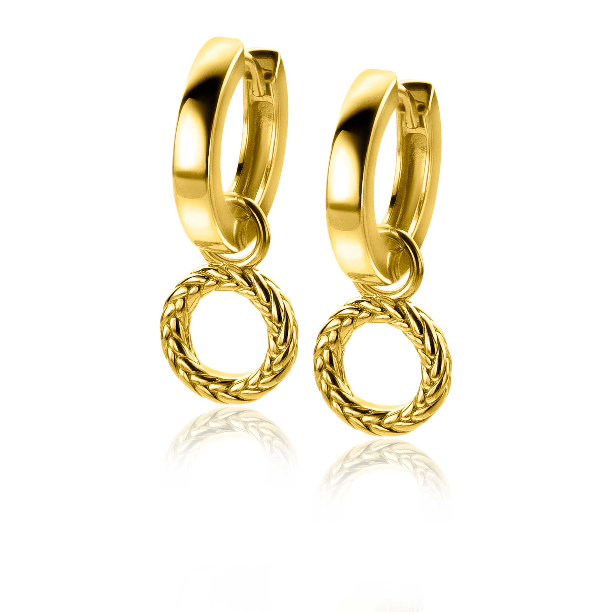 10mm ZINZI Gold Plated Sterling Silver Earrings Pendants Round with Twist Design ZICH2246G (excl. hoop earrings)