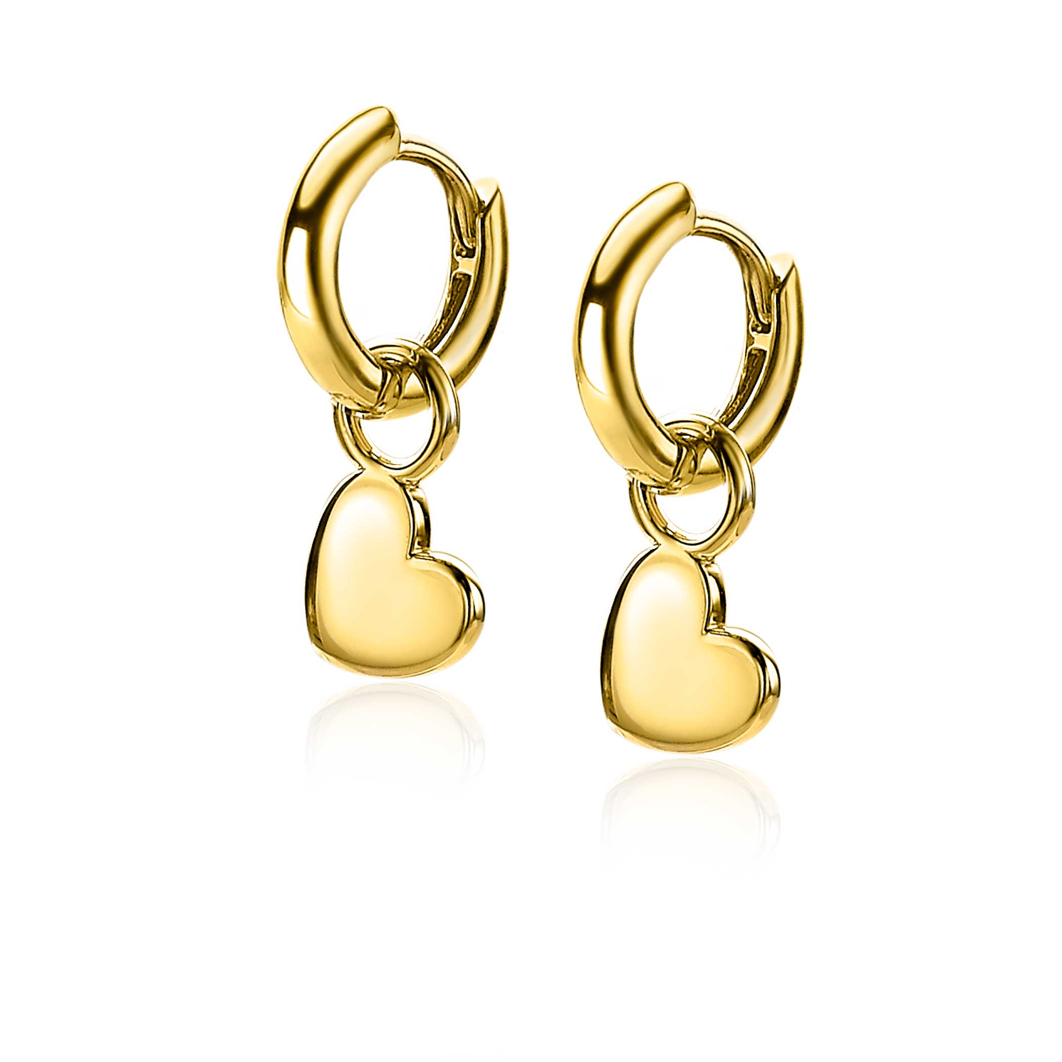 ZINZI Gold Plated Sterling Silver Earrings Pendants Heart 8mm ZICH1826G (excl. hoop earrings)