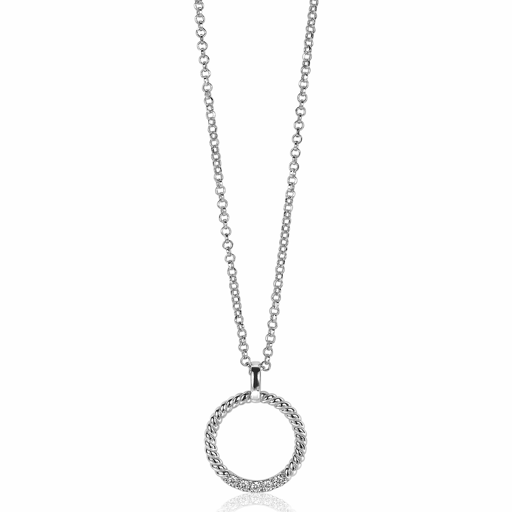 22mm ZINZI Sterling Silver Round Pendant Twist Design White Zirconia ZIH2128 (excl. necklace)